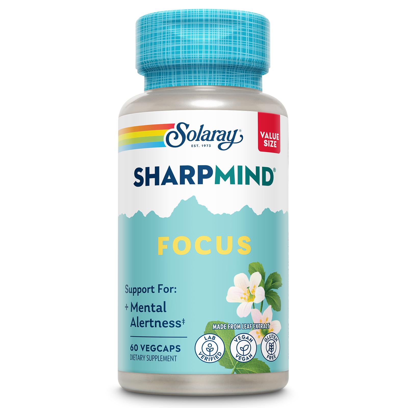 SOLARAY SharpMind Focus, Mental Alertness Nootropic Supplement for Healthy Brain Fog, Cognizin Citicoline, Lions Mane Mushroom, Bacopa Monnieri, 60 Day Money Guarantee, 60 Serv 60 Veg Caps SOLARAY uk supplements