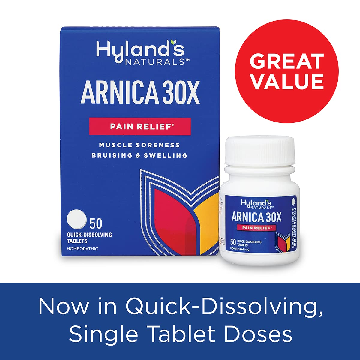 Hyland's Arnica Montana 30x Tablets, Natural Relief of Bruises, Swelling and Muscle Soreness, Quick Dissolving Tablets (Pack of 1, 50 Count Total) Hyland's uk supplements