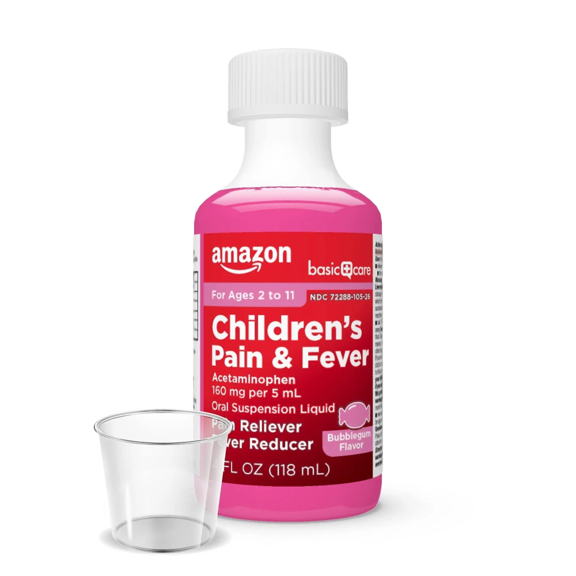 Amazon Basic Care Children's Pain Reliever and Fever Reducer, Acetaminophen 160 mg per 5 ml, Bubblegum Flavor, for Headache and Sore Throat, Ages 2-11 Years, 4 fl oz Amazon Basic Care uk supplements