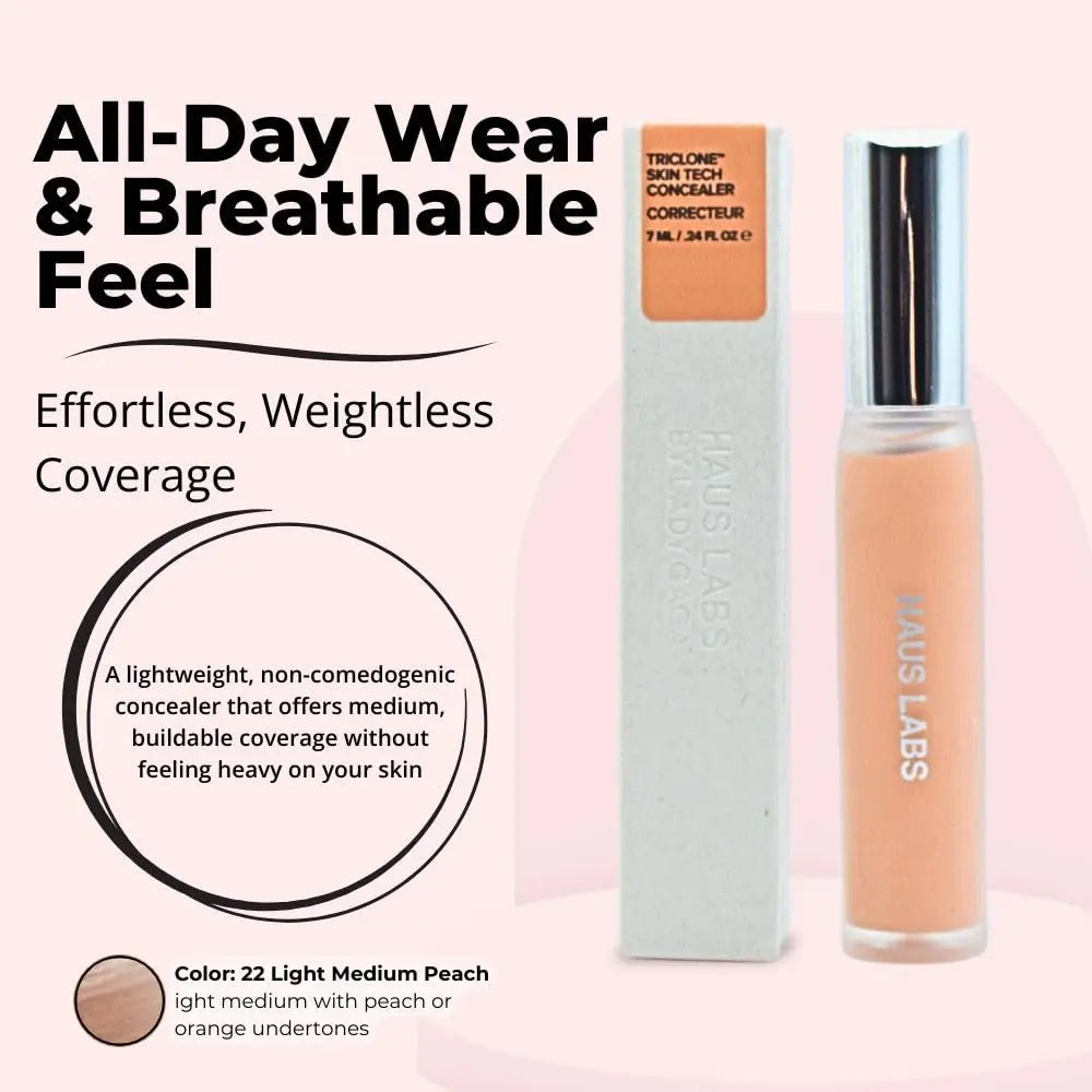 HAUS LABS BY LADY GAGA Triclone Skin Tech Hydrating + De-puffing Concealer with Fermented Arnica 22 Light Medium Peach Haus Laboratories uk supplements