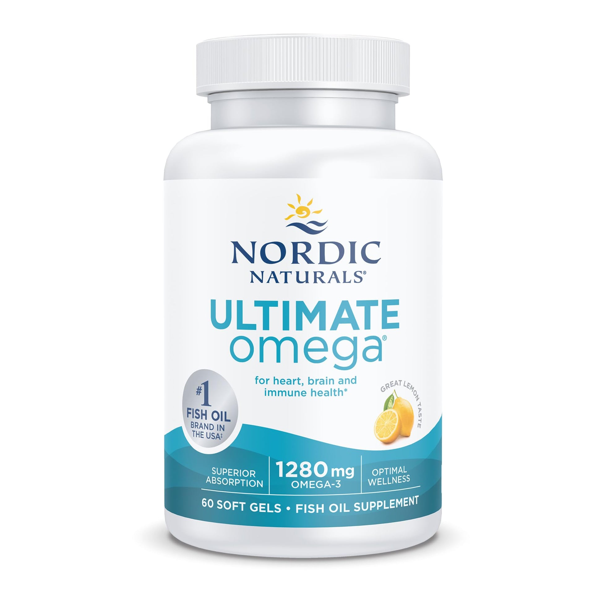 Nordic Naturals Ultimate Omega in Fish Gelatin, Lemon Flavor - 60 Soft Gels - 1280 mg Omega-3 - High-Potency Fish Oil Supplement - EPA & DHA - Promotes Brain & Heart Health - Non-GMO - 30 Servings Nordic Naturals uk supplements