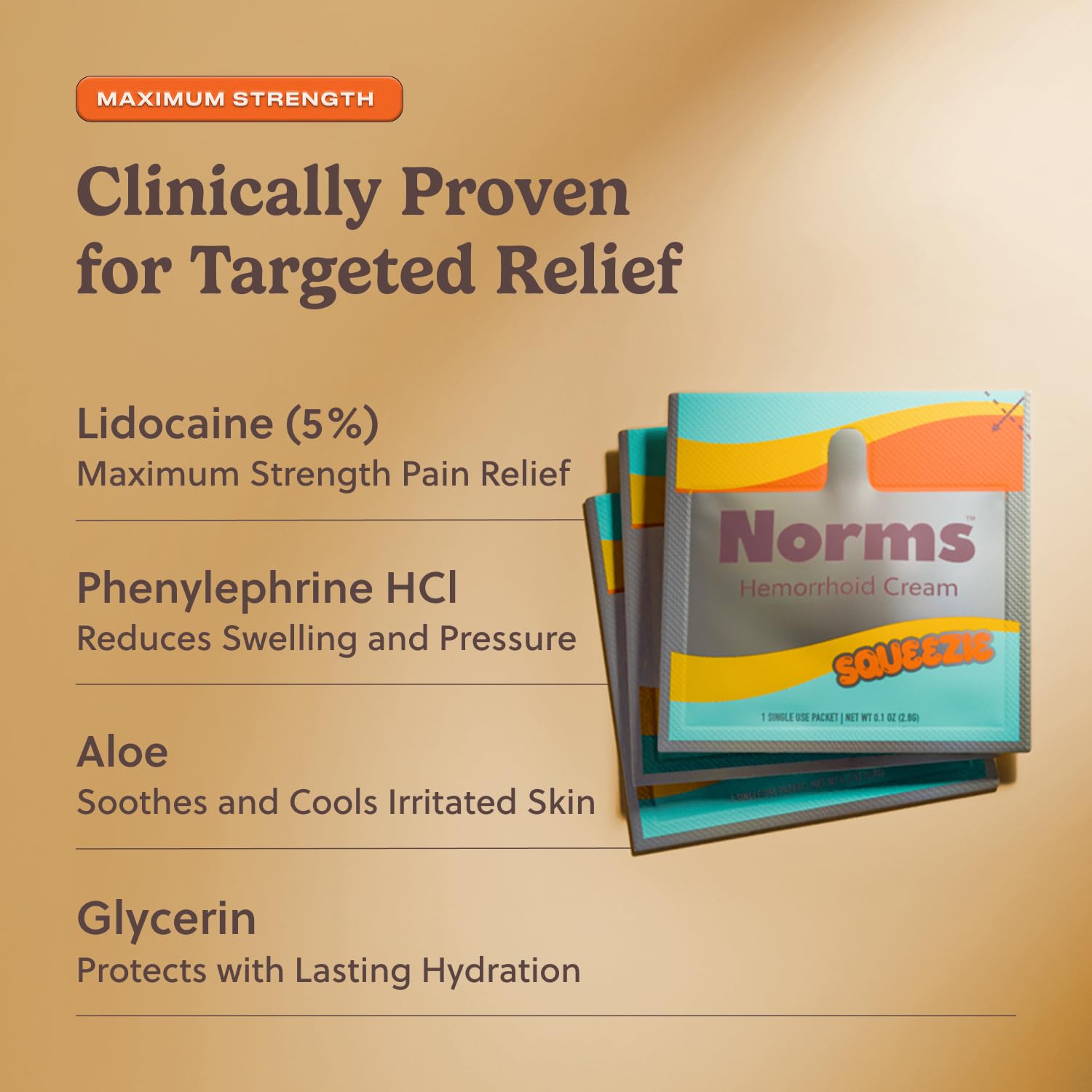 Norms Squeezies Lidocaine Hemorrhoid Cream, Discreet Single Use Travel Packets, 5% Lidocaine, Phenylephrine, Aloe and Glycerin – Numbing, Soothing & Swelling Relief On the Go, 5 Count Norms uk supplements