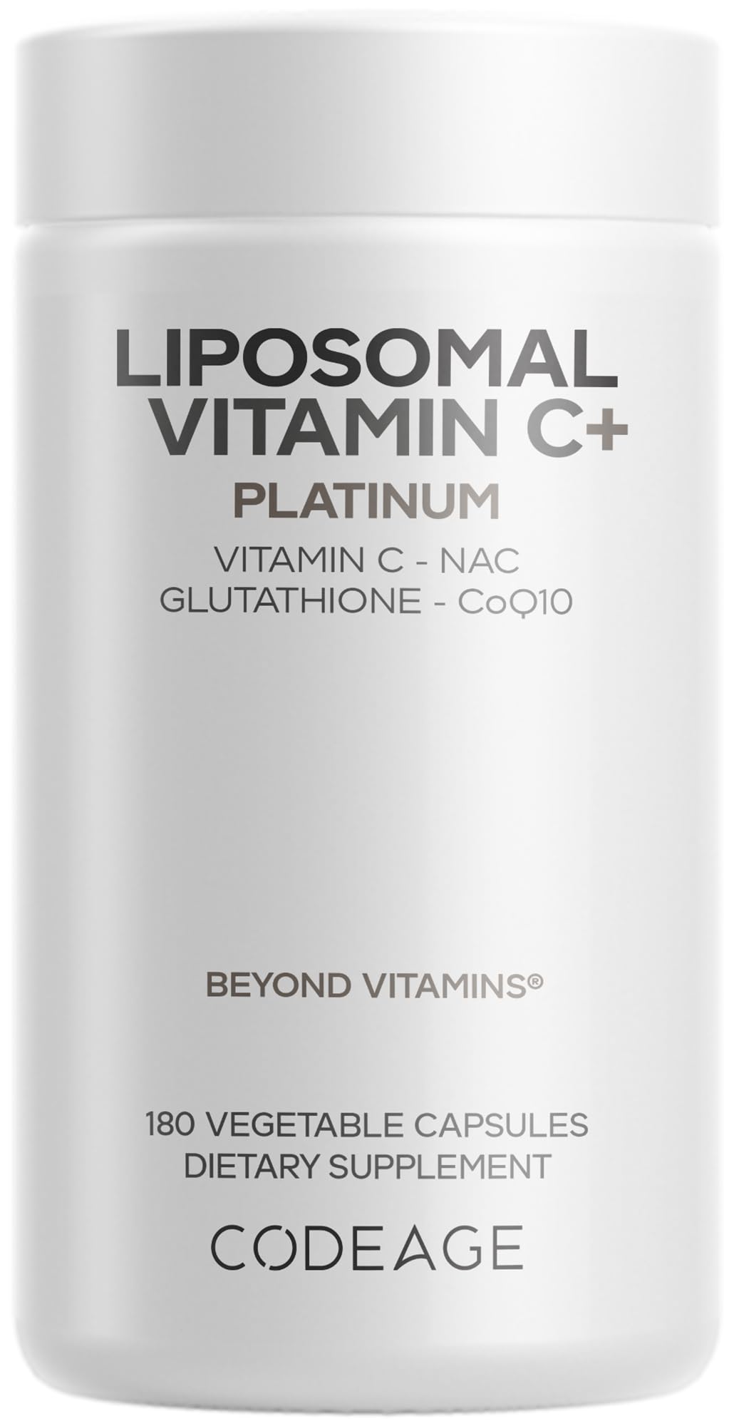 Codeage Liposomal Vitamin C+ Platinum - 1000 Mg Vitamin C Vitamins, Glutathione, NAC (N Acetyl Cysteine), Resveratrol, CoQ10, Rutin, Elderberry, Quercetin, Rosehip, Citrus Bioflavonoids - 180 Capsules Codeage uk supplements