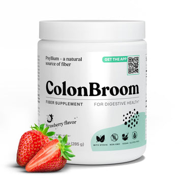 ColonBroom Psyllium Husk Powder (Strawberry) - Colon Cleanse for Bloating Relief & Gut Health - Colon Broom Fiber Powder Drink - Vegan, Gluten Free, Non-GMO Fiber Powder Supplement, 50 Servings ColonBroom uk supplements