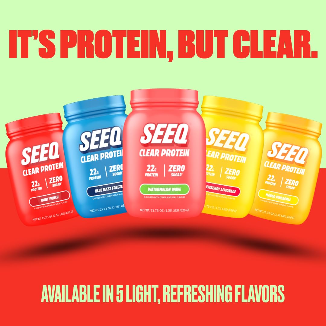 SEEQ Clear Protein Powder - Watermelon Wave - 22 Servings - 22g Clear Whey Protein Isolate - Zero Sugar - 0g Lactose - Allergen Friendly - GLP1 Support - Bone Health SEEQ uk supplements