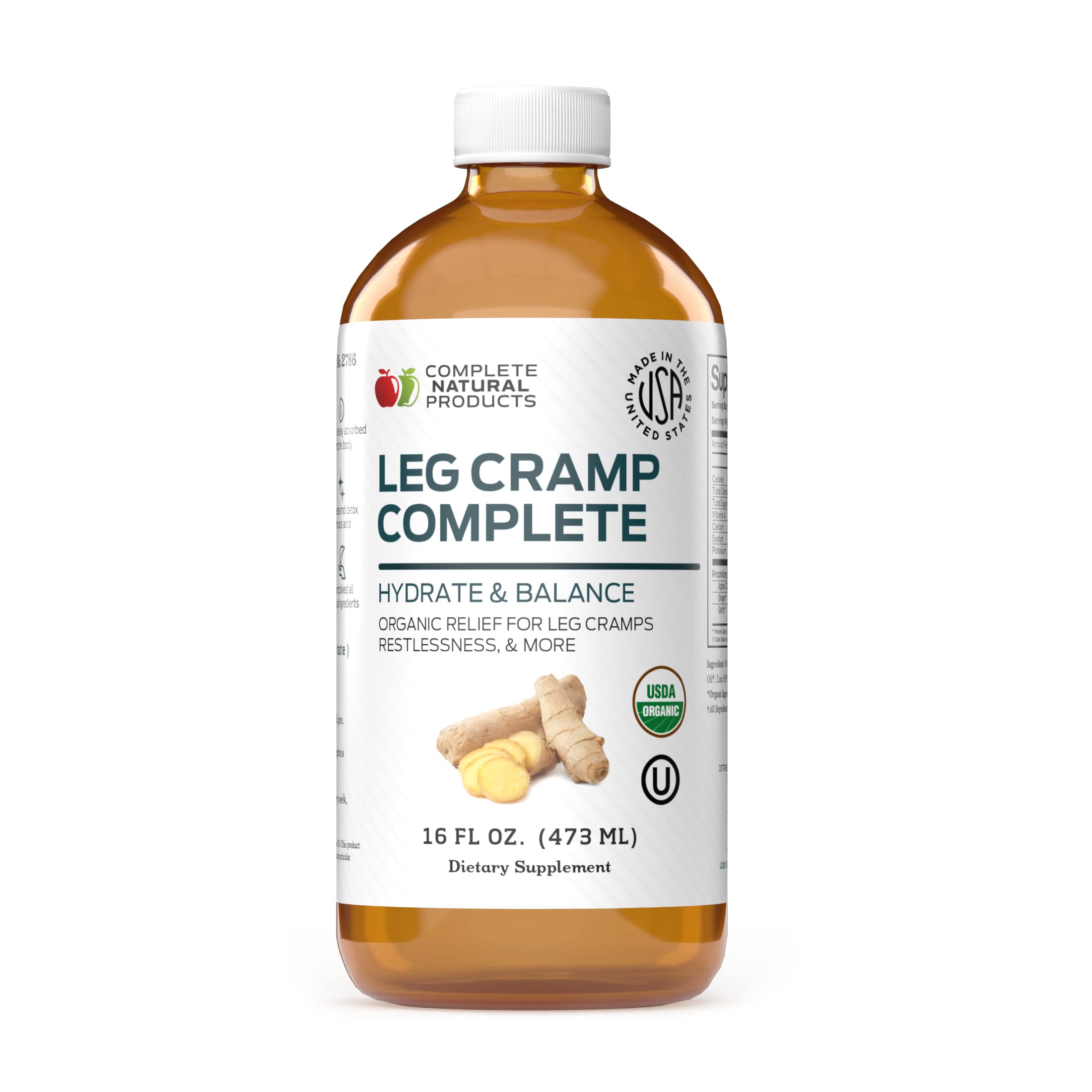 Organic Amish Leg Cramp Relief Liquid 16oz - Natural Muscle and Foot Support Supplement with Apple Cider Vinegar, Ginger, Garlic, Aloe, Fast Cramp Reducing Formula, Certified Organic, Made in USA Complete Natural Products uk supplements
