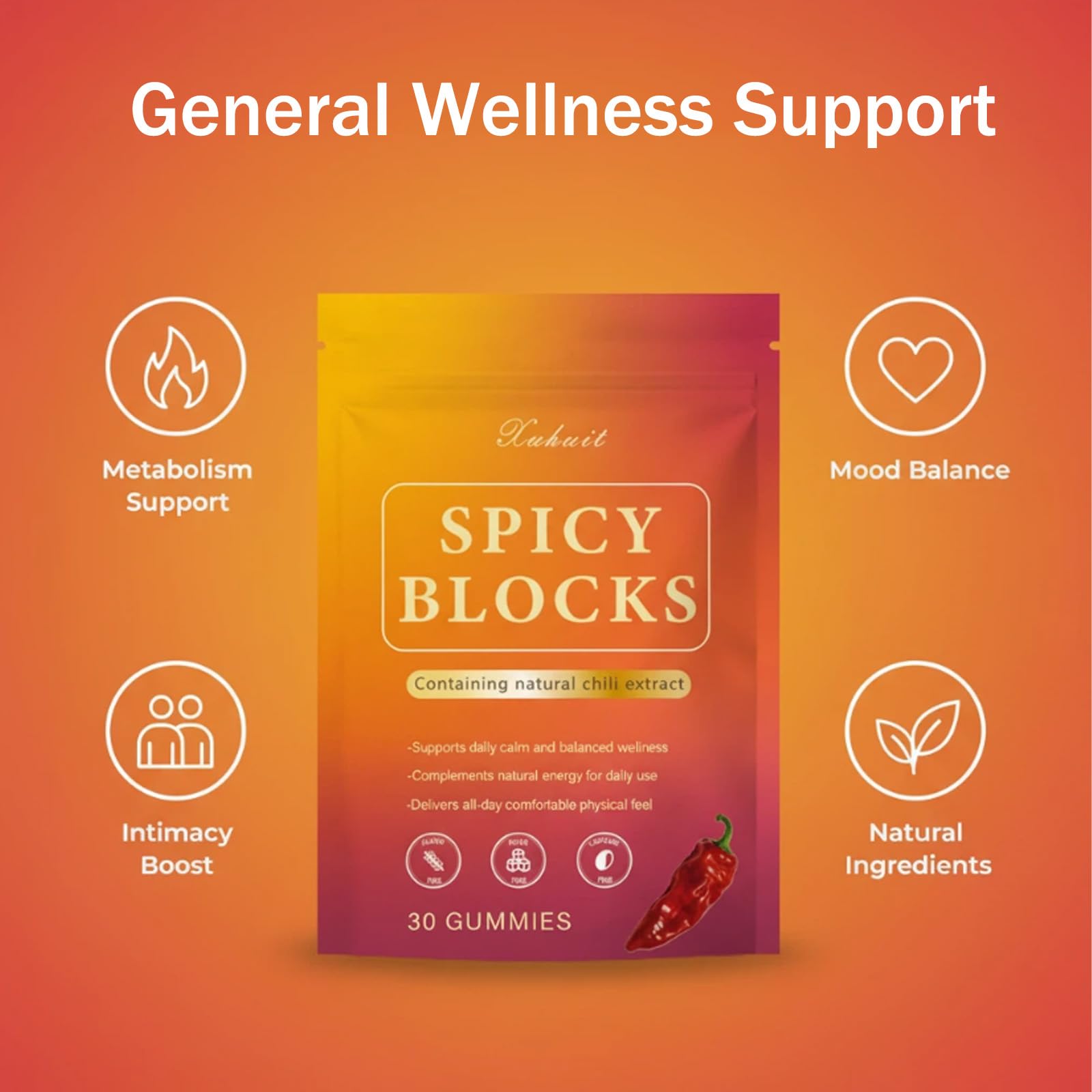 Spicy Blocks for Couples-with Chili Pepper , Maca Root & Epimedium Extract | Supports Emotional Warmth & Daily Comfort | Peach Flavor, Mild Spicy Kick, Vegan-Friendly, No Artificial Additives (1) PBZPBZ uk supplements