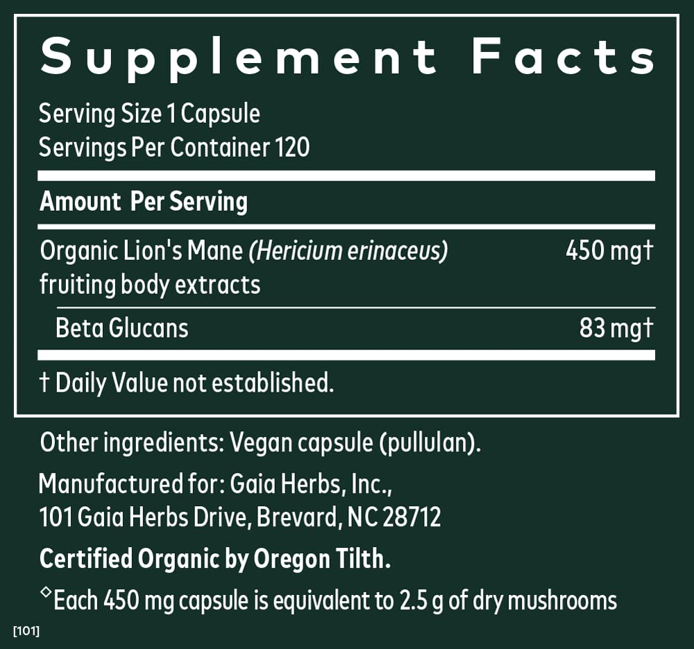 Gaia Herbs Organic Lion’s Mane Mushroom - Brain and Nerve Support Supplement Gaia Herbs uk supplements