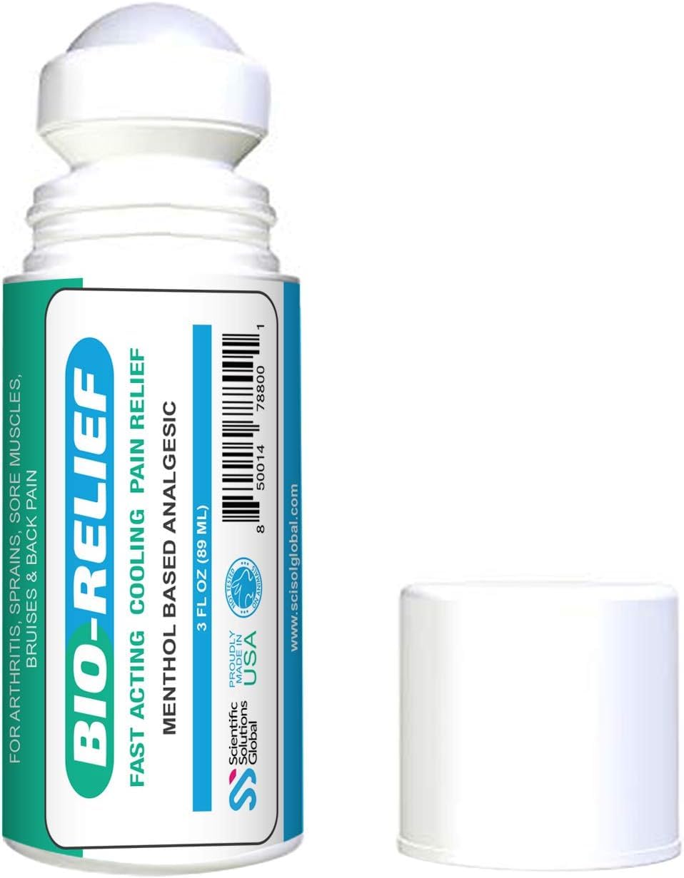 BIO-Relief Pain Roll On w 10% Menthol & Arnica | Highly Effective, Cool & Topical Pain Relief Extra Strength for Arthritis, Muscle, Joint, & Back - Easy Roll On Maximum Strength, Made in USA Scientific Solutions Global uk supplements