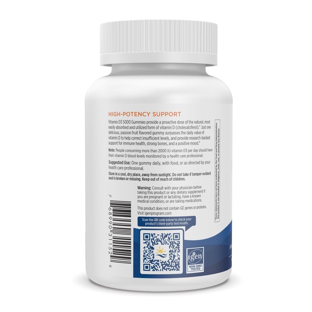 Nordic Naturals Vitamin D3 5000 Gummies, Passion Fruit - 30 Gummies - Support for Healthy Bones, Mood, & Immune System - Vegetarian - Non-GMO - 30 Servings Nordic Naturals uk supplements