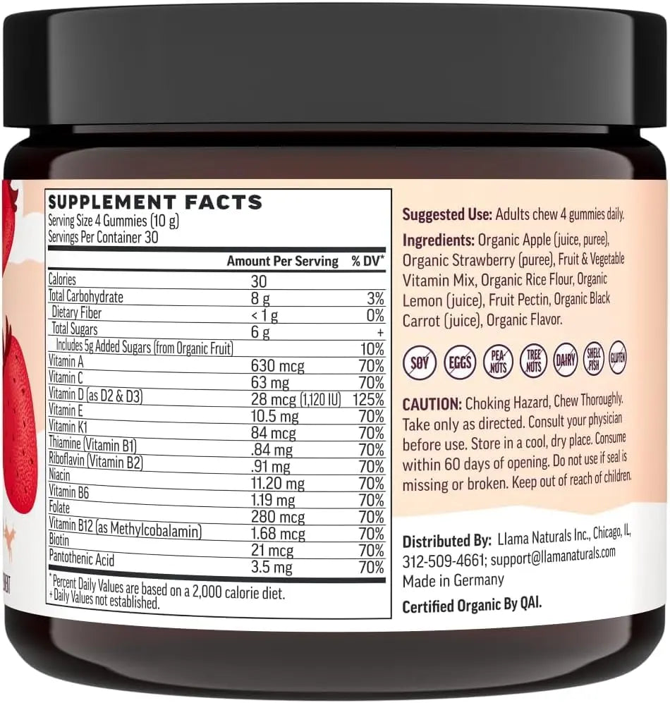 Llama Naturals Real Fruit Multivitamin Gummies | Kids & Women's Whole Food-Based Vitamins | No Added Cane Sugar | Llama Naturals uk supplements