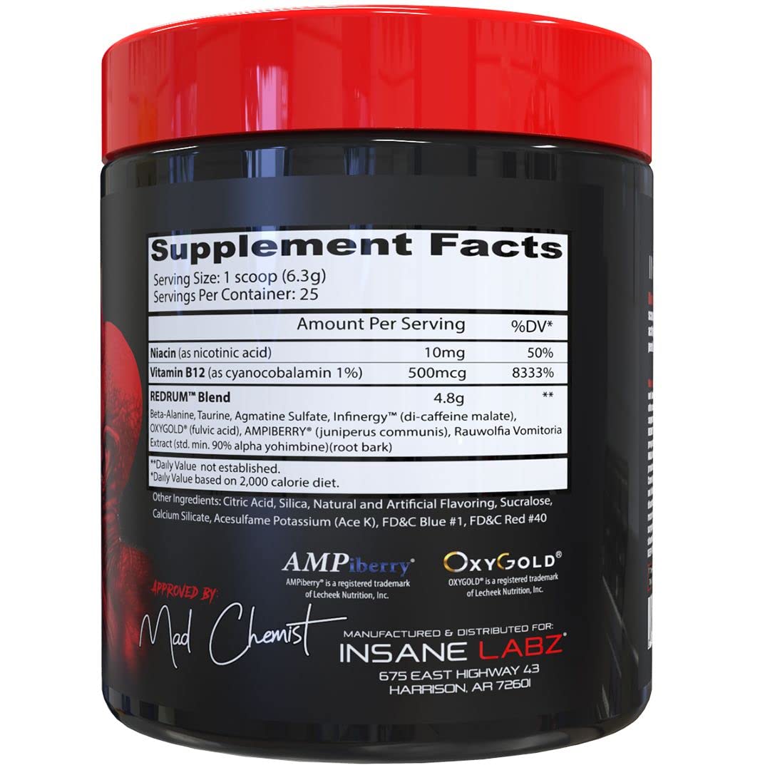 Insane Labz Redrum High Stim Pre Workout NO Booster Powder, Loaded with Beta Alanine Insane Labz uk supplements