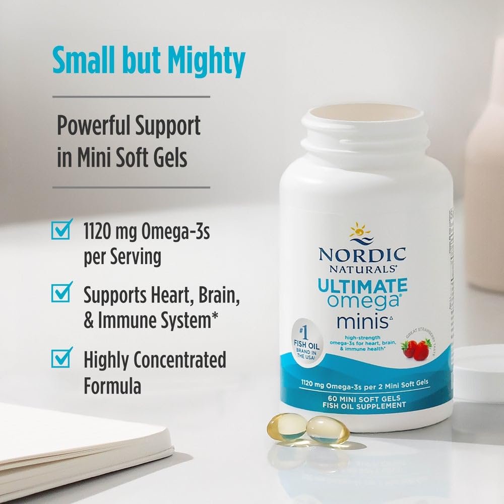 Nordic Naturals Ultimate Omega Minis, Strawberry Flavor - 60 Minis Soft Gels - 1120 mg Omega-3 - High-Potency Fish Oil Supplement - EPA & DHA - Promotes Brain & Heart Health - 30 Servings Nordic Naturals uk supplements