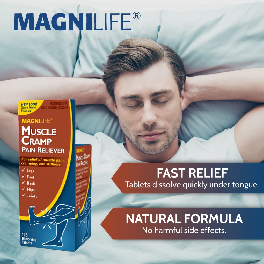 MagniLife Muscle Cramp Pain Relief Quick-Dissolve Tablets, 125 Count, Quinine-Free Homeopathic Medicine for Leg, Foot, Hip, Joint & Back Pain Relief, Helps Ease Muscle Ache, Cramping & Stiffness MagniLife uk supplements