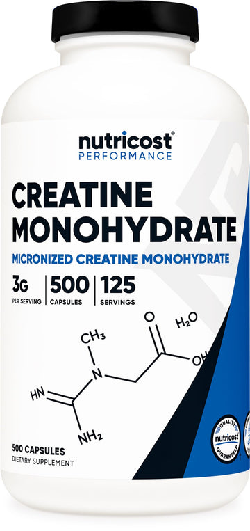 Nutricost Micronized Creatine Monohydrate 3,000mg 500 Capsules, 125 Servings, 750mg of Creatine Monohydrate Per Capsule Nutricost uk supplements