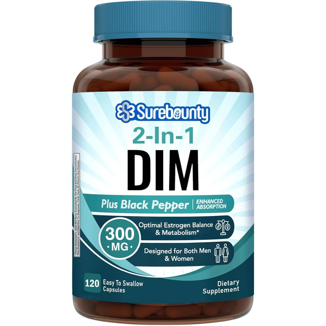 Surebounty DIM Supplement 300mg for Women & Men, Estrogen Balance & Metabolism, Hormone Balance, Menopause Support, Energy Maintainence, High Absorption with Black Pepper Extract, 120 Caps Surebounty uk supplements