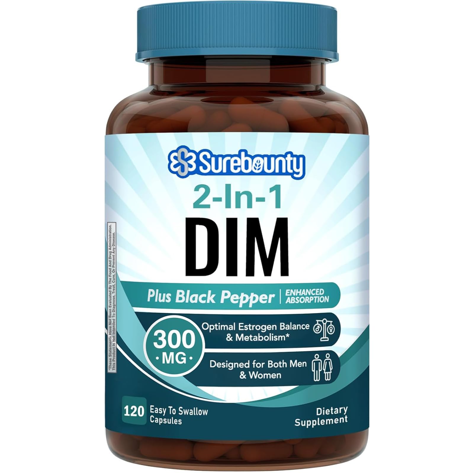 Surebounty DIM Supplement 300mg for Women & Men, Estrogen Balance & Metabolism, Hormone Balance, Menopause Support, Energy Maintainence, High Absorption with Black Pepper Extract, 120 Caps Surebounty uk supplements