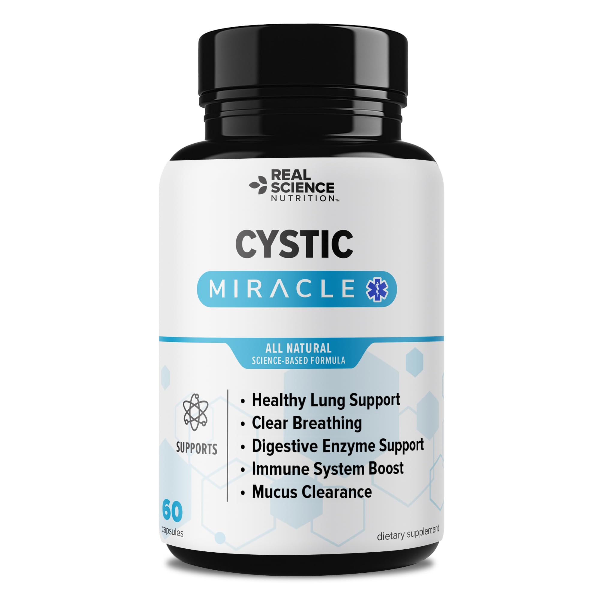 Real Science Cystic Miracle - Lung Support Supplement for Breathing Support and Mucus Clearance – with Vinitrox & GABA to Help Clear Lungs and Aid Respiratory Health, Made in USA, 60 Caps Real Science Nutrition uk supplements