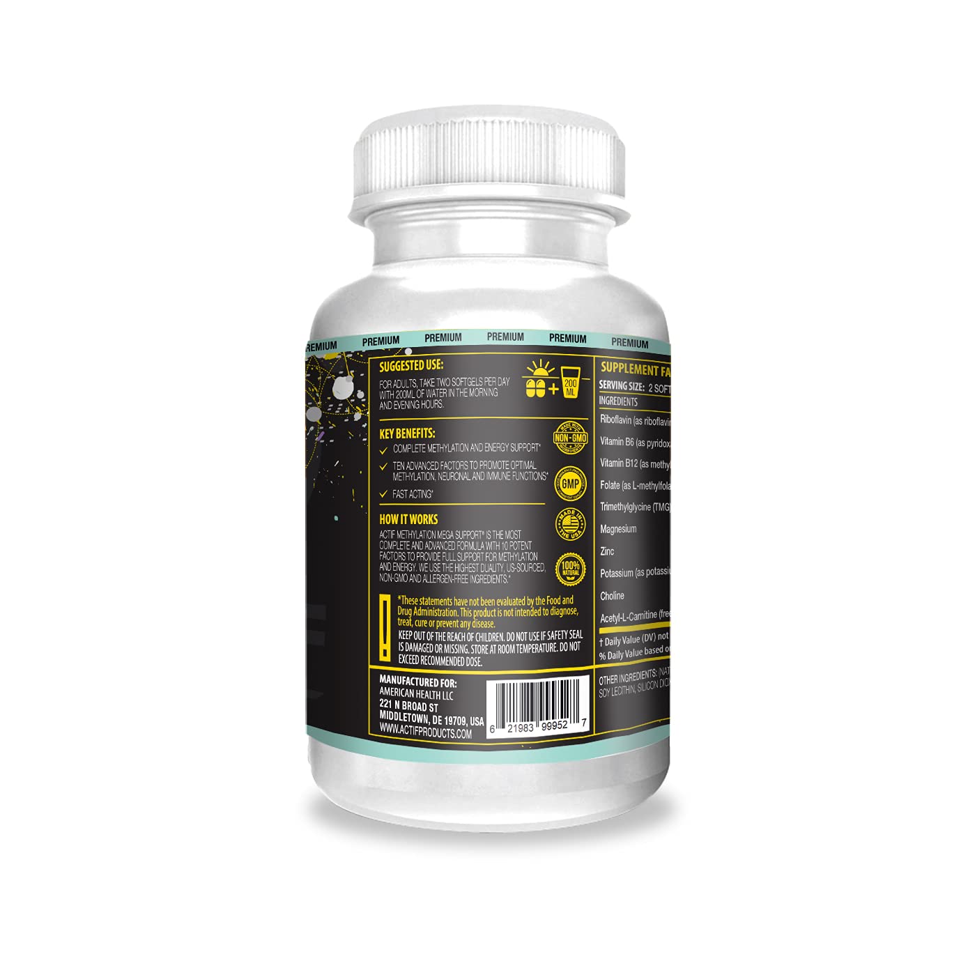ACTIF Methylation Mega Support with 10 Advanced Factors and Organic Folate – 100% Natural, Non-GMO, 90 Count ACTIF uk supplements