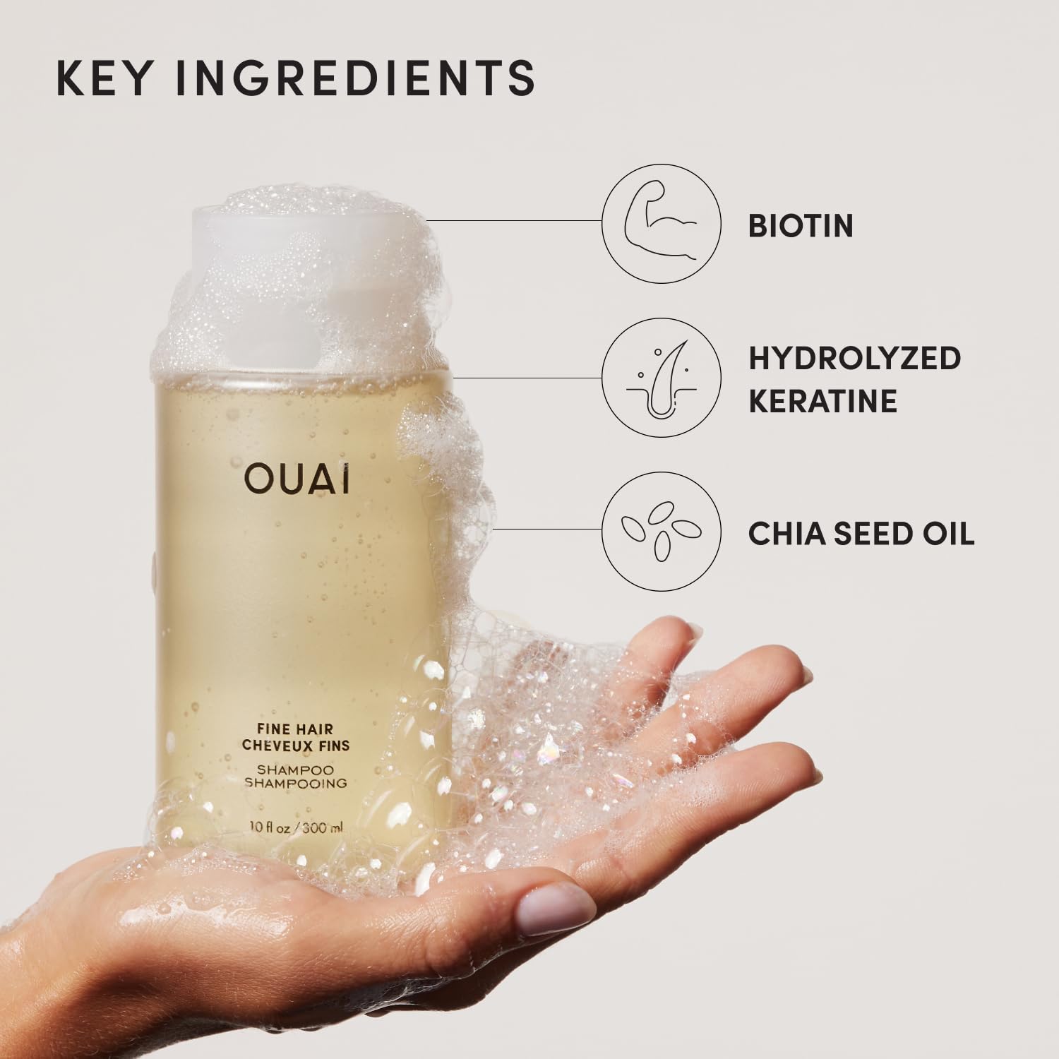 OUAI Fine Hair Shampoo - Volumizing Shampoo for Fine, Flat Strands - Made with Biotin, Keratin & Chia Seed Oil - Strengthens, Nourishes & Thickens - Color-Safe & Sulfate Free Hair Care (10 Fl oz) OUAI uk supplements