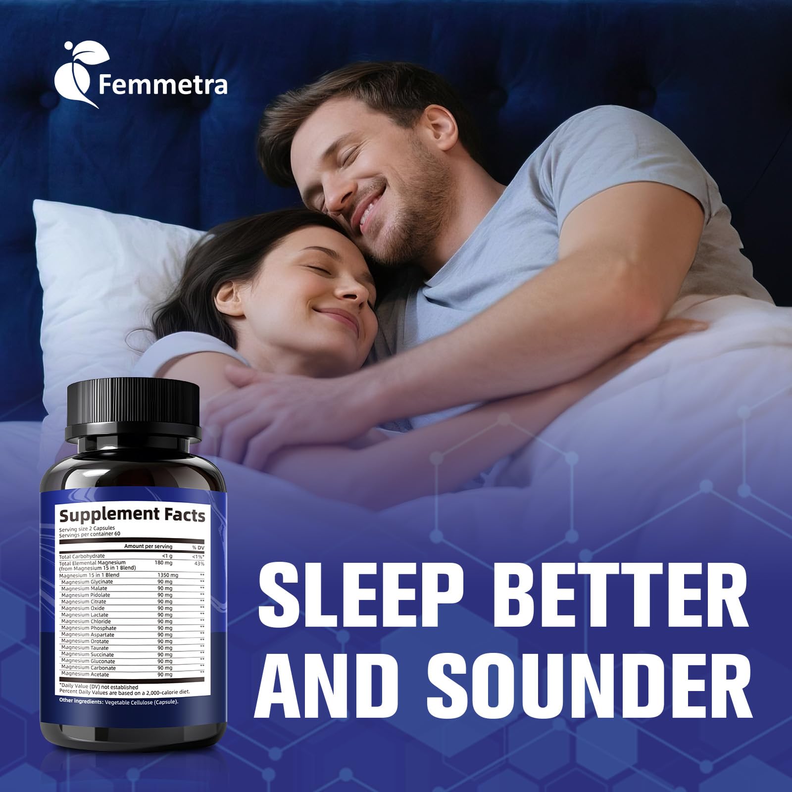 Magnesium Complex for Women Men 1350mg 15 in 1 Pure Magnesium Supplement, with High Absorption Chelated Magnesium Glycinate Citrate Malate & More for Muscle, Heart, Sleep & Bone Support, Vegan 60 Days Femmetra uk supplements