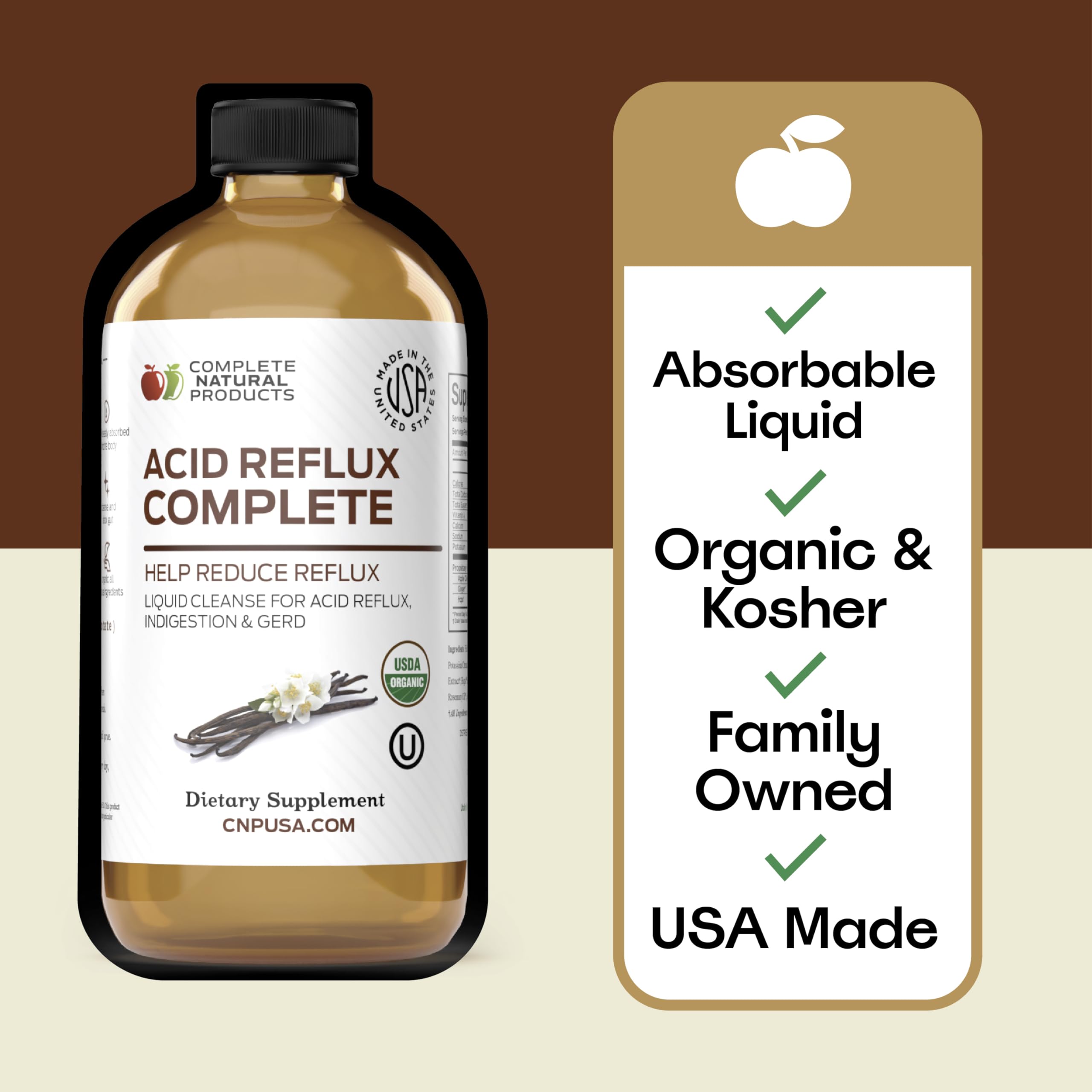 Acid Reflux Relief Liquid 16oz - Organic Heartburn Support Formula, Natural GERD Aid with Aloe Ginger Garlic Vanilla, Fast Absorbing Amish Remedy, Certified Organic Kosher Made in USA Supplement Complete Natural Products uk supplements