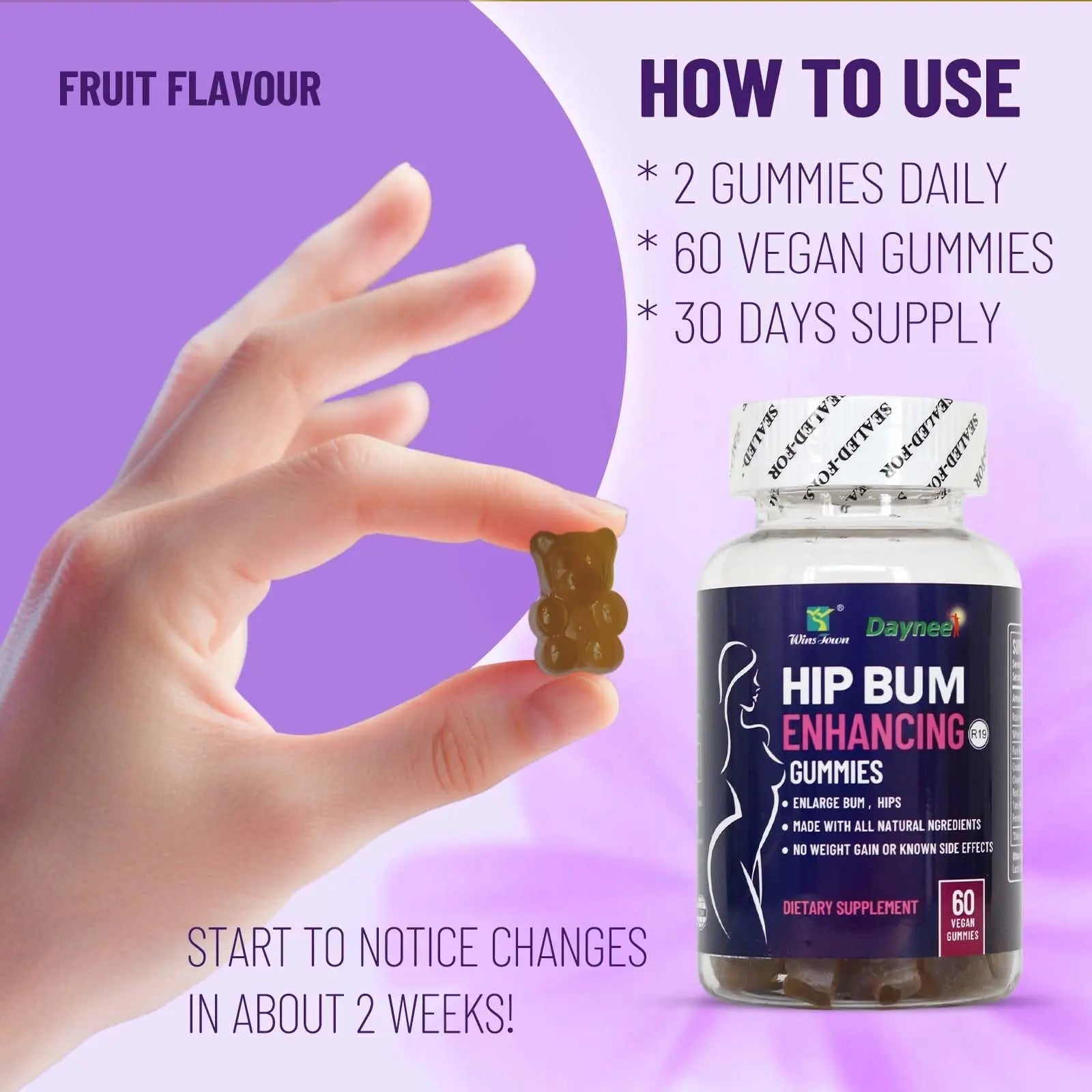 Wins Town Hip Butt Enhancement Gummies, Booty Multivitamins Supplements for Firm and Lift Bigger Buttocks for Women, 60 Count Wins Town uk supplements