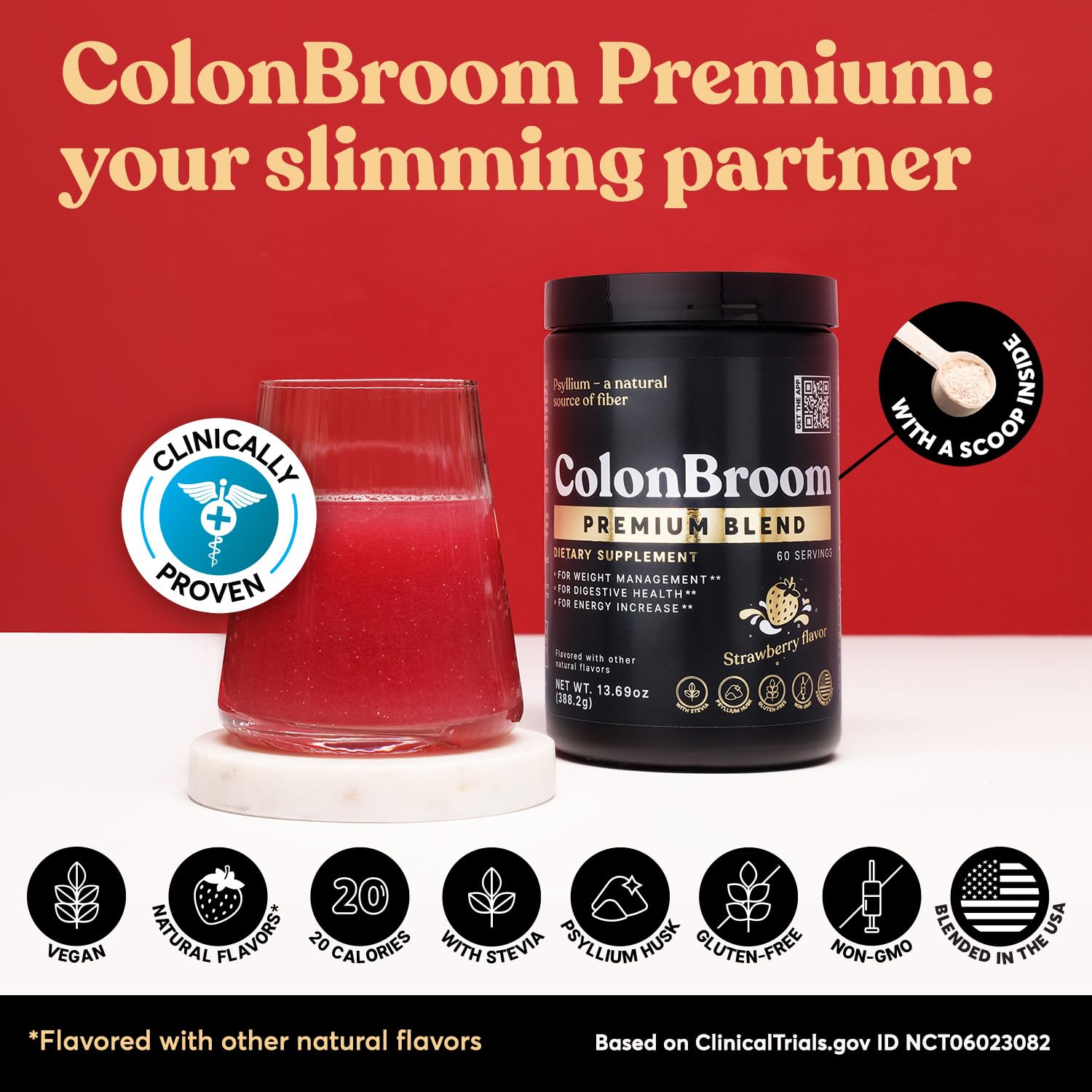 ColonBroom Premium Psyllium Husk Powder (Strawberry, 60 Servings) + Shaker Bottle for Colon Broom Fiber Powder Drink Bundle - Colon Cleanse for Bloating Relief & Gut Health - Fiber Powder Supplement ColonBroom uk supplements