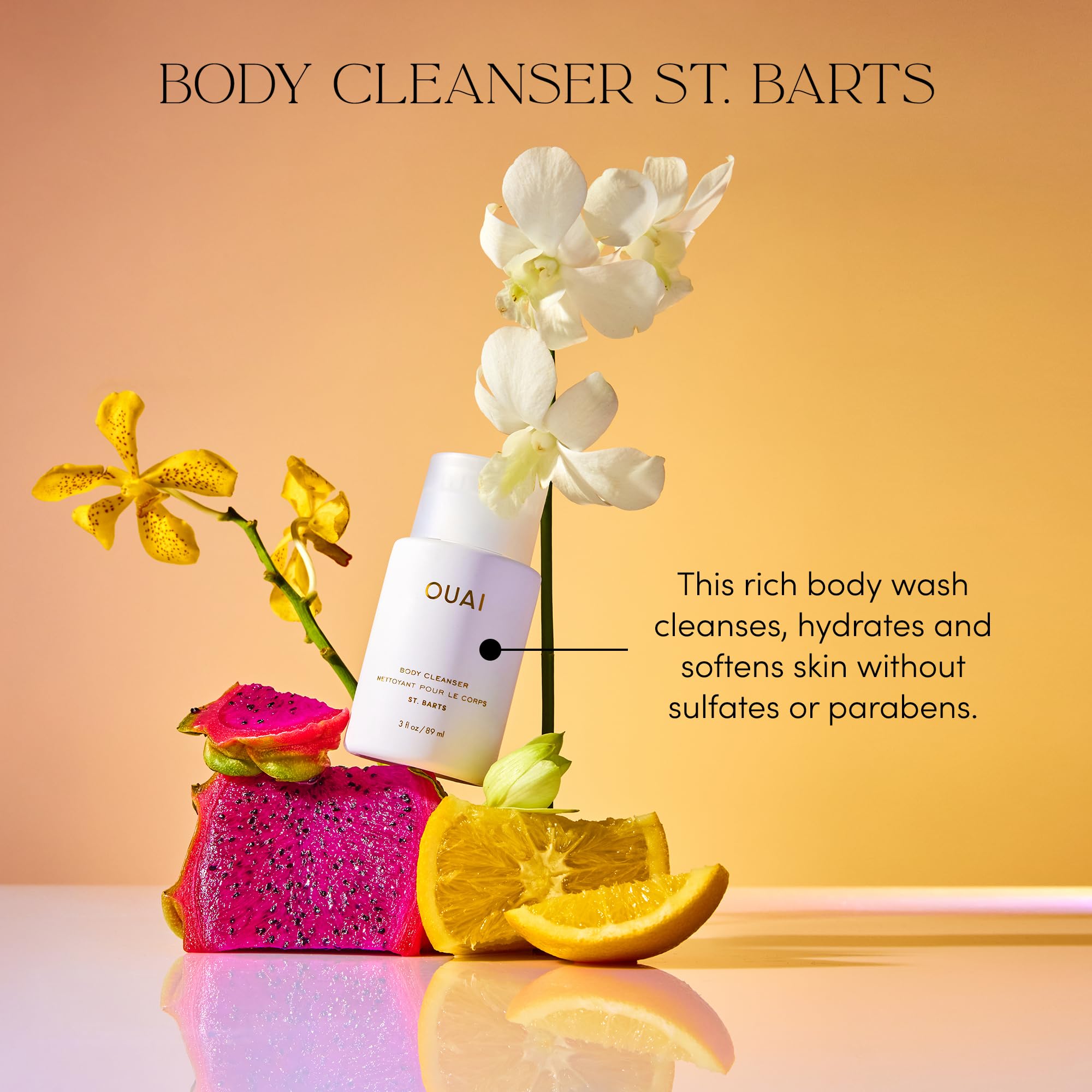 OUAI Body Cleanser, St. Barts Travel Size - Foaming Body Wash with Jojoba Oil & Rosehip Oil to Hydrate, Balance & Soften Skin - Paraben, Phthalate & Sulfate Free Skin Care Products (3 fl oz) OUAI uk supplements