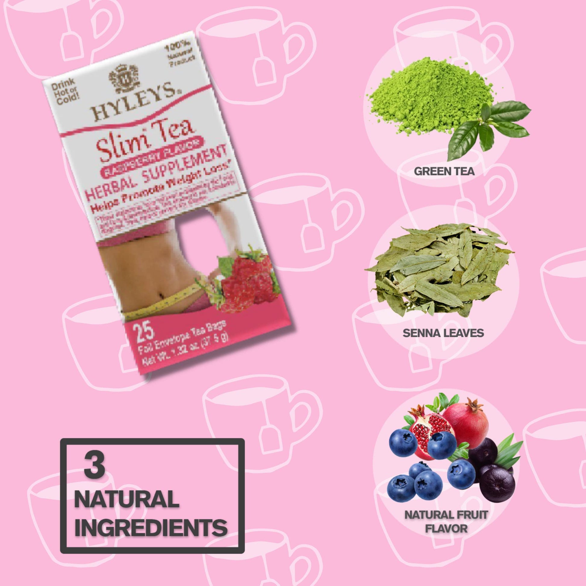 Hyleys Slim Tea Raspberry Flavor - Weight Loss Herbal Supplement Cleanse and Detox HYLEYS uk supplements
