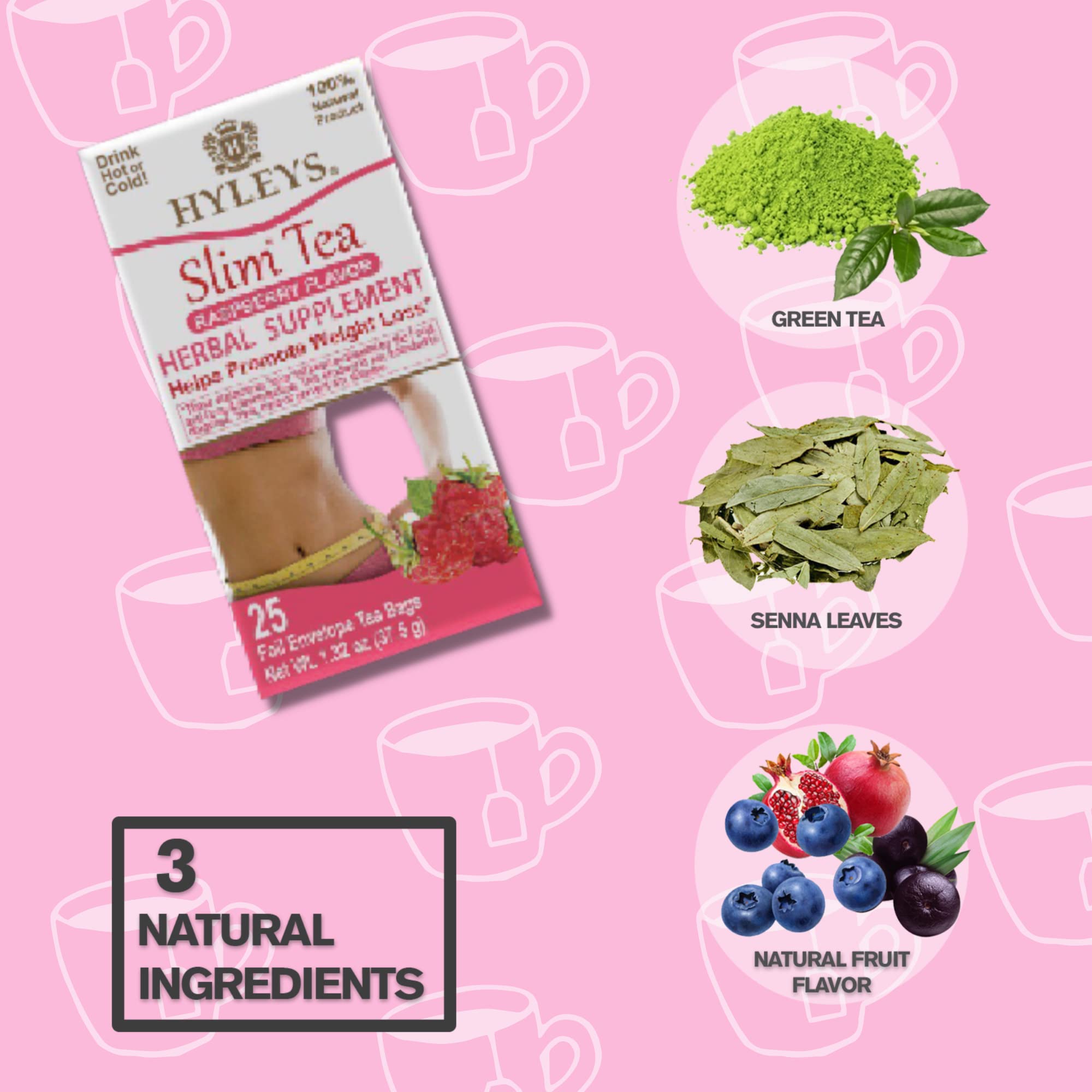 Hyleys Slim Tea Raspberry Flavor - Weight Loss Herbal Supplement Cleanse and Detox HYLEYS uk supplements