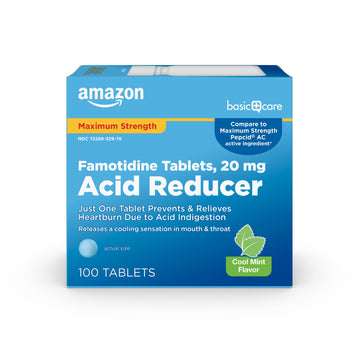 Amazon Basic Care Maximum Strength Famotidine 20mg Tablets, Acid Reducer, Prevents & Relieves Heartburn, Acid Indigestion, Cool Mint, 100 Count Amazon Basic Care uk supplements
