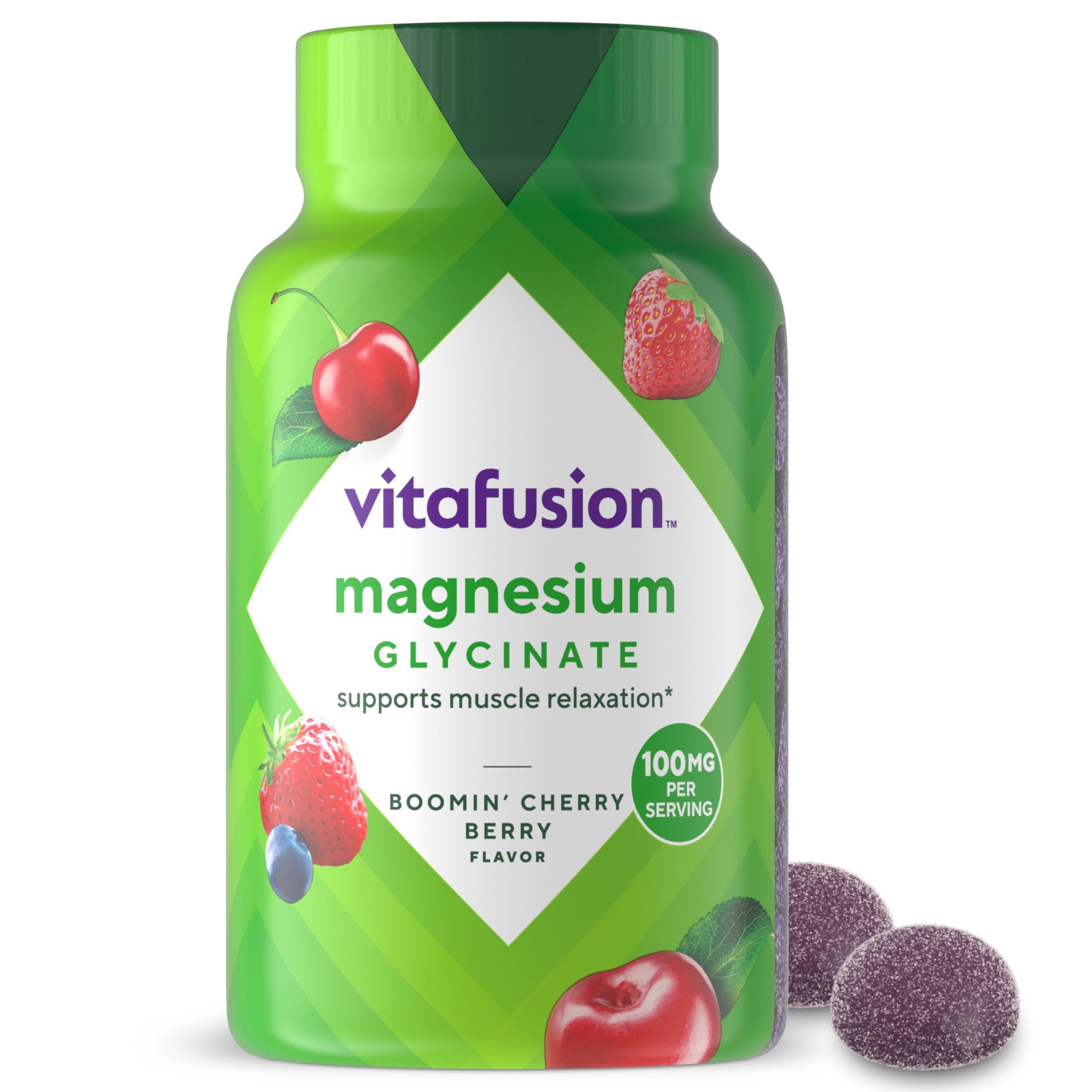 vitafusion Magnesium Glycinate Gummy Supplement, 100 mg per Serving Supports Muscle Relaxation (1) for Adult Women & Men, Boomin’ Cherry Berry Flavor, 60 Count Vitafusion uk supplements