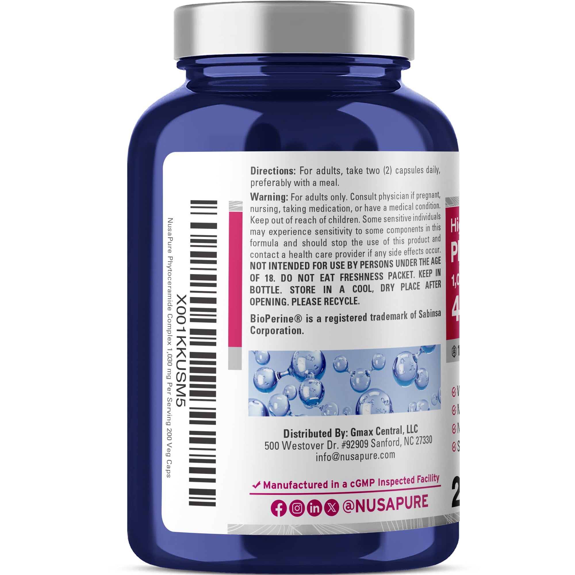 NusaPure Phytoceramide Complex 10:1 Extract, 1030 mg Equivalent to 4000 mg 200 Veggie Capsules (Non-GMO) Bioperine NusaPure uk supplements