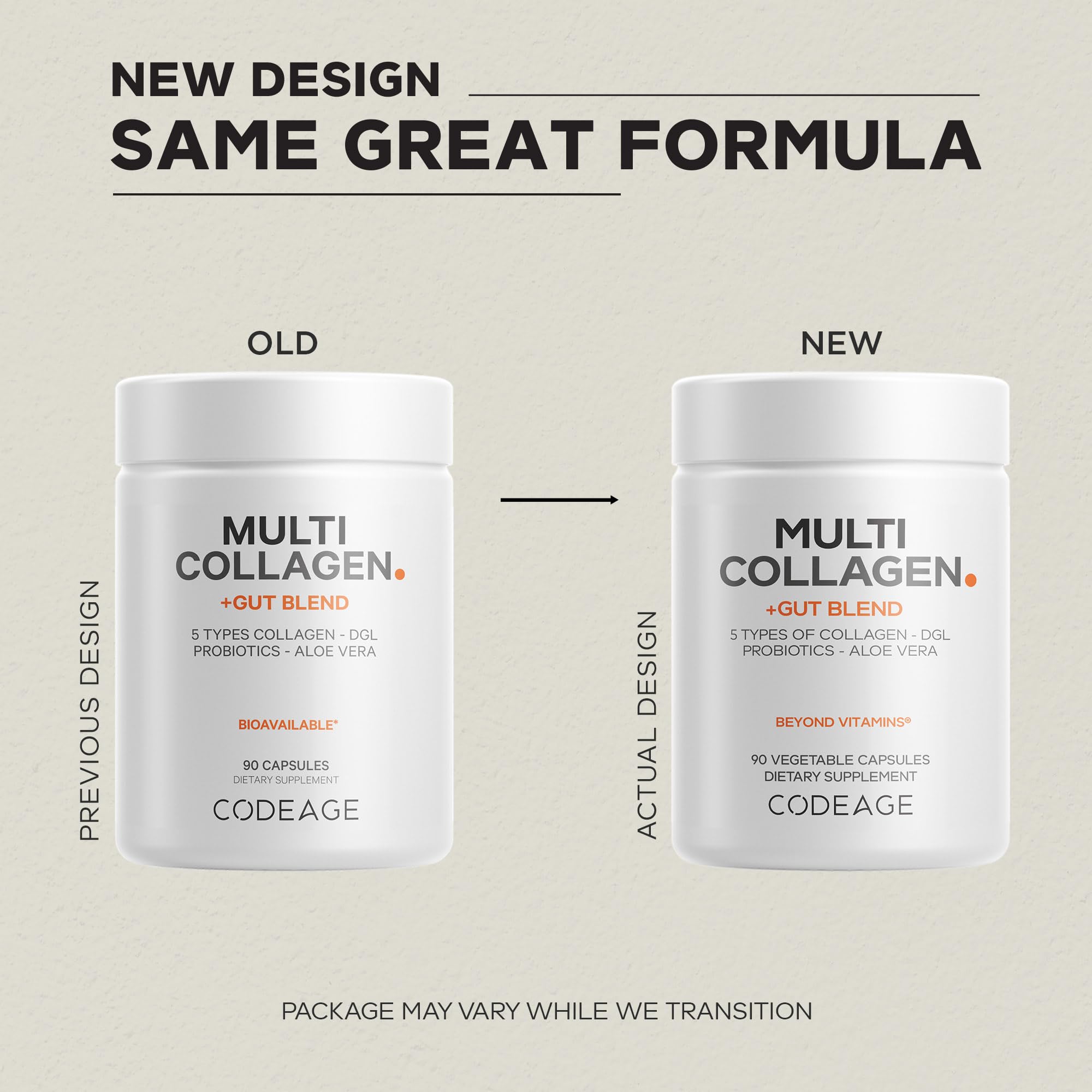 Codeage Multi Collagen + Gut Blend Supplement - Digestive Probiotics, DGL Licorice, Aloe Vera, Organic Peppermint Leaf, Slippery Elm - Hydrolyzed Bovine Collagen Pills - Non-GMO - 90 Capsules Codeage uk supplements