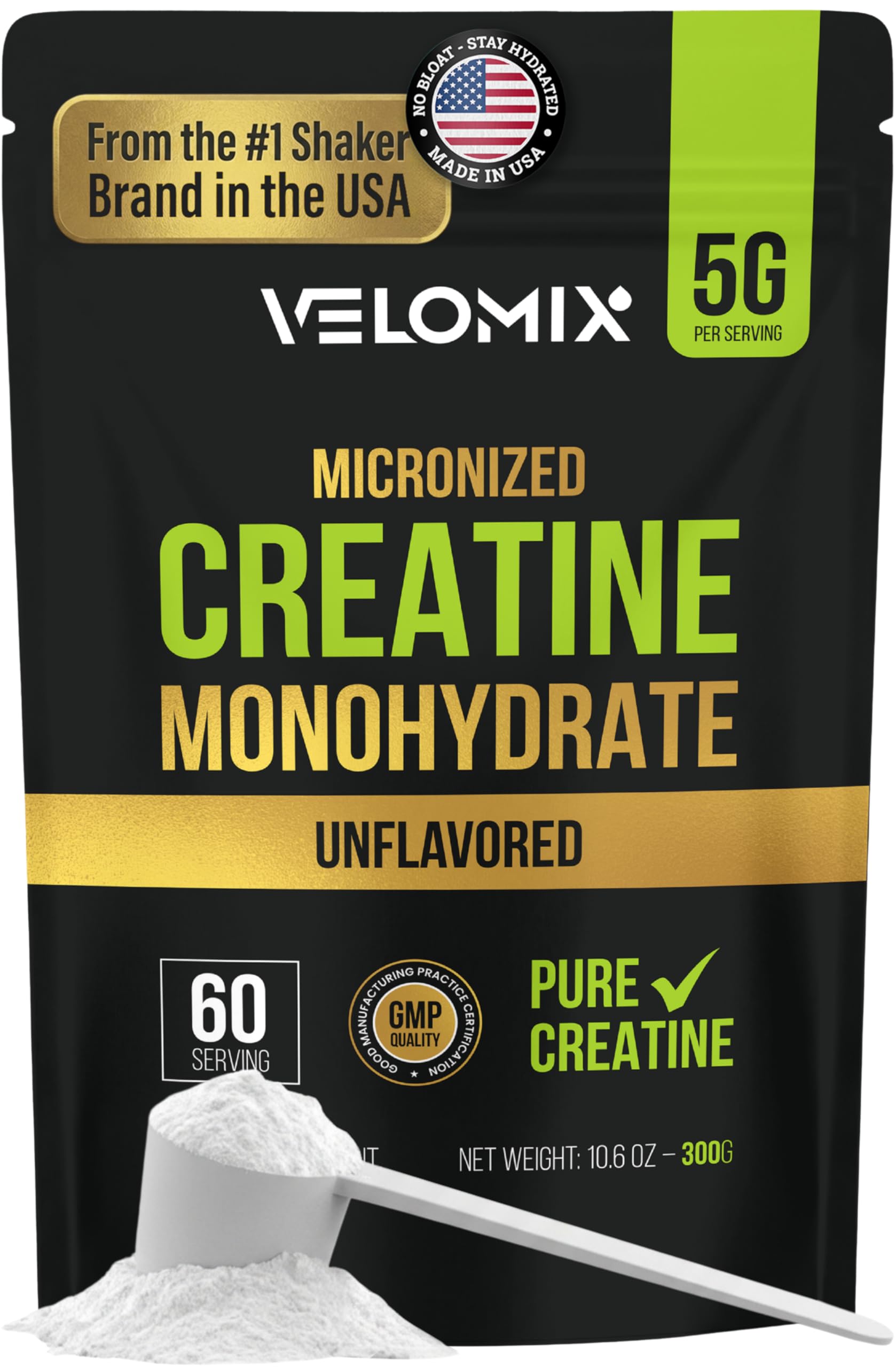 VELOMIX Micronized Creatine Monohydrate Powder - 100% Pure Creatine Powder Unflavored and Easy to Mix | Supports Muscle Growth, Recovery, and Strength | 5000mg Per Serv (5g) - 60 Servings VELOMIX uk supplements
