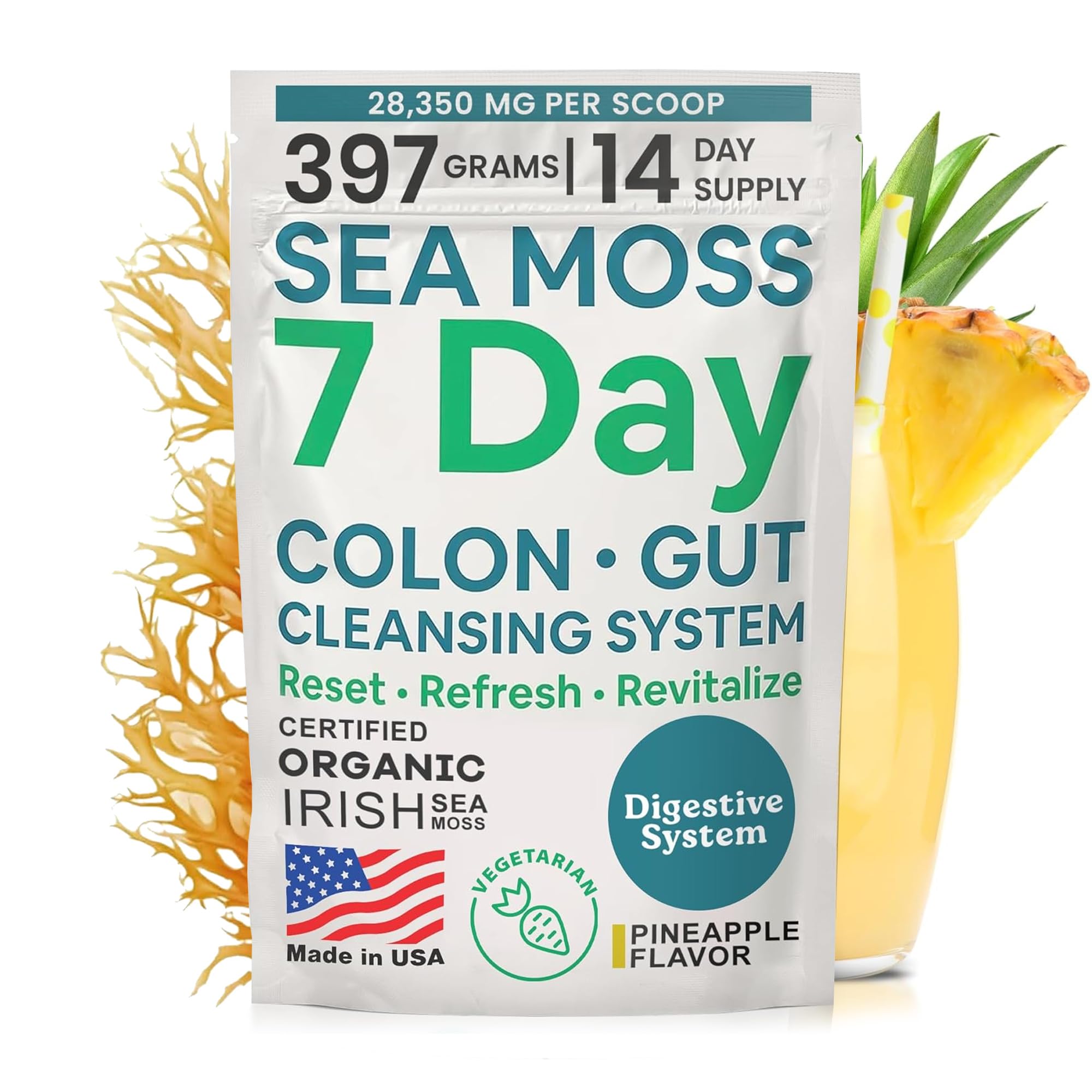 Atlantic Naturals Sea Moss 7-Colon Cleanse Powder | Formulated with Psyllium Husk, Fiber, & Senna Powder | Supports Immune & Gut Health for Women & Men, Pineapple Flavor Drink Mix, 14 oz Atlantic Naturals uk supplements