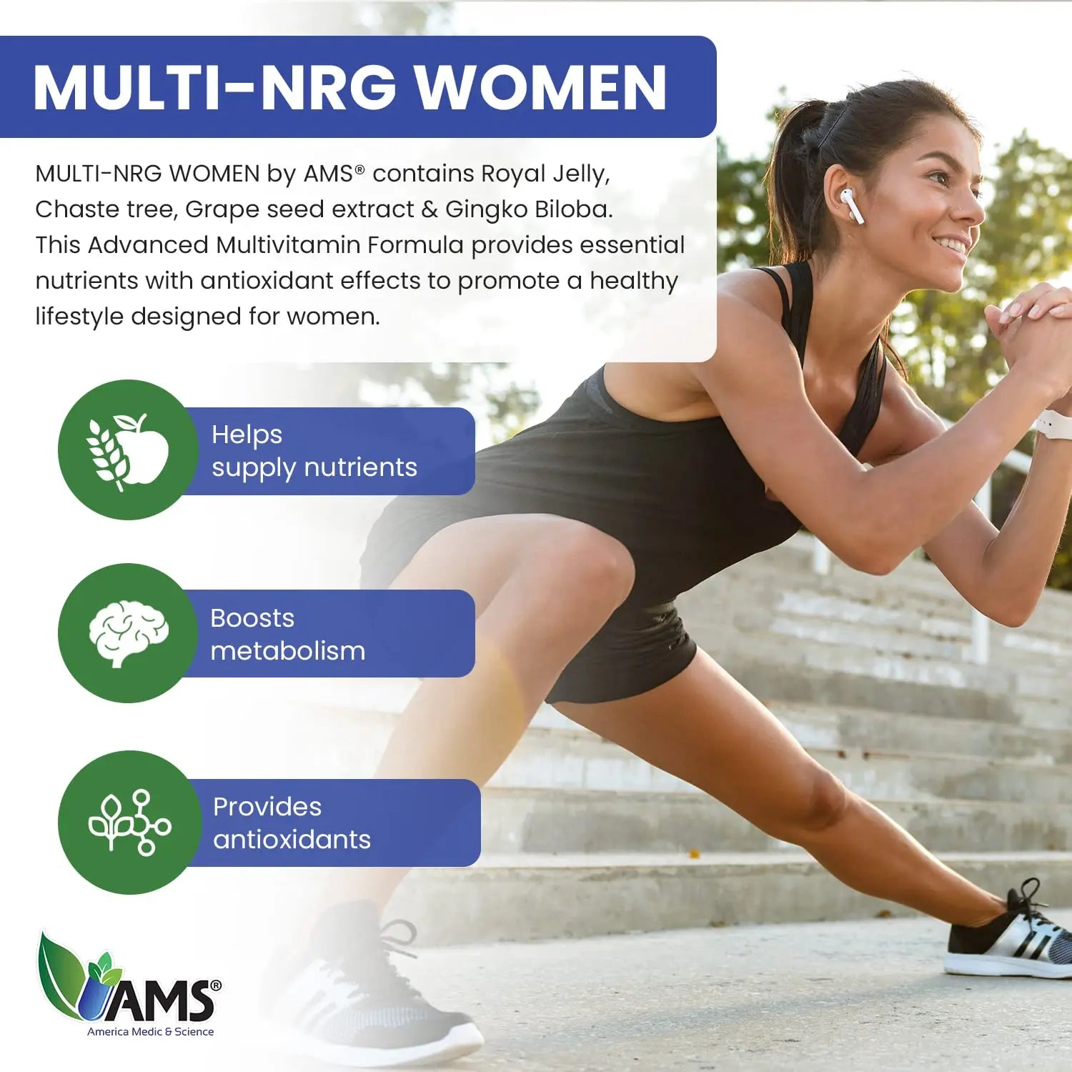 America Medic & Science Multivitamins for Women, Multi-NRG, 45 Coated Caplets, One Daily, Immune Support Supplements, Vitamin C & B Complex America Medic & Science uk supplements
