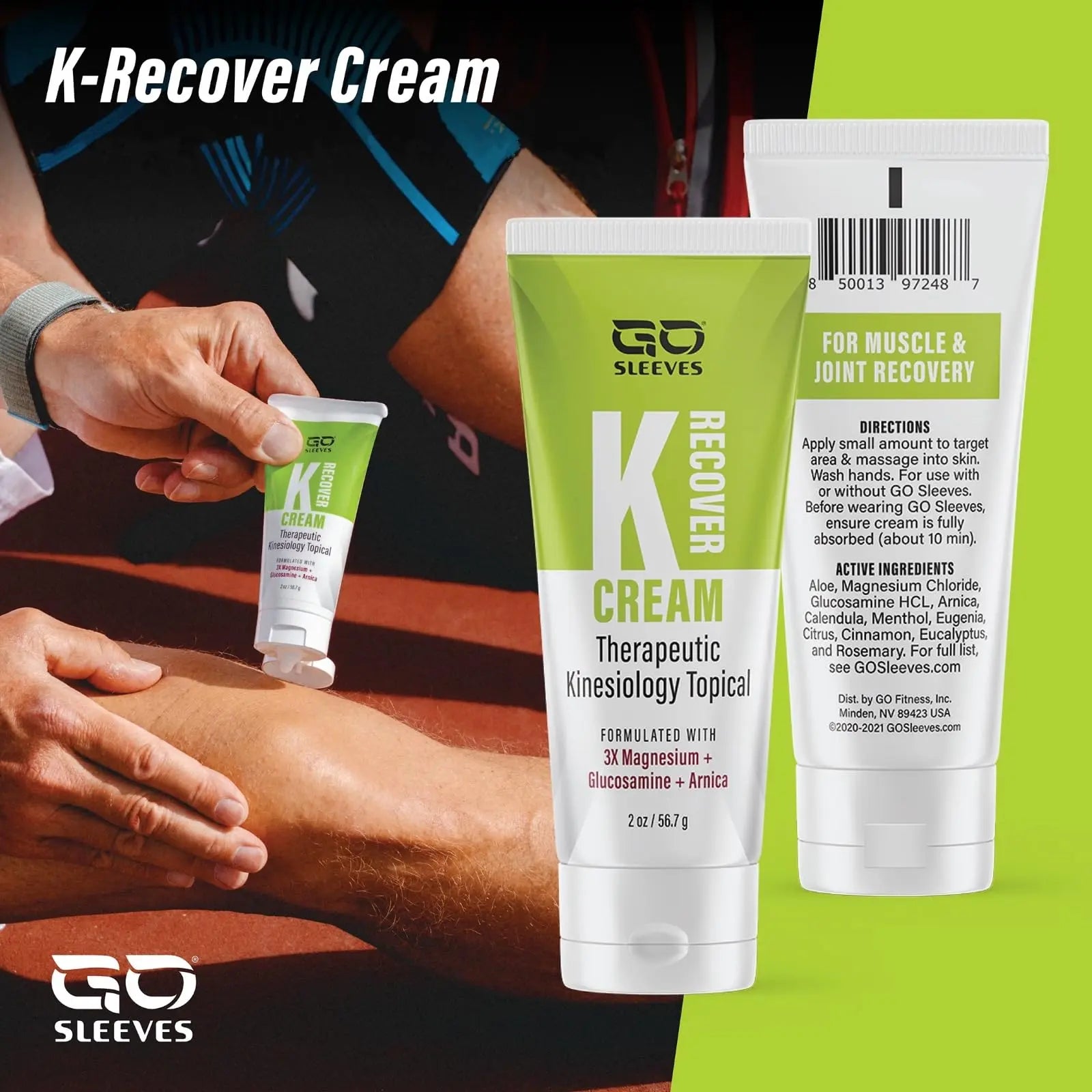 Go Sleeves Sports Recovery Cream - Concentrated Muscle and Joint Recovery Lotion – Magnesium Chloride Cream with Arnica for Muscle Pain and Stiffness from Running, Exercise, Backache – 2 Ounces GO SLEEVES uk supplements