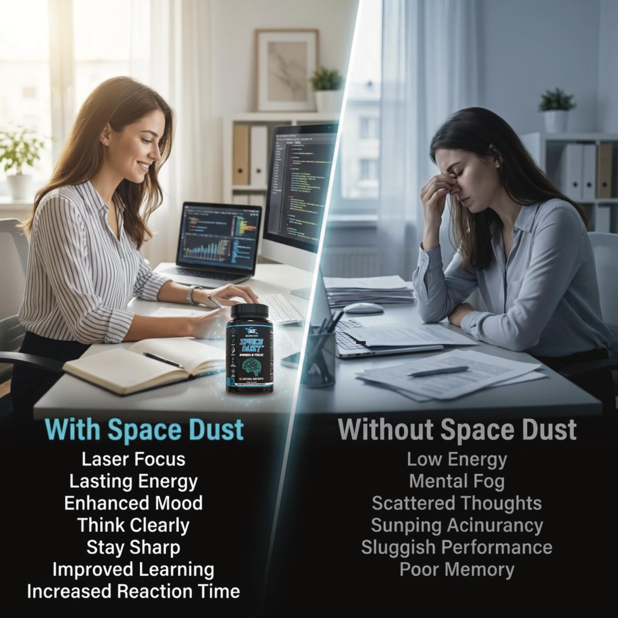 Space Dust Brain Supplements for Memory and Focus – Nootropic Focus Supplement for Brain Health & Mind Boost with TeaCrine, Caffeine, L-Tyrosine, L-Theanine – Cognitive Support Capsules, 60 Count GALACTIC SUPPS uk supplements
