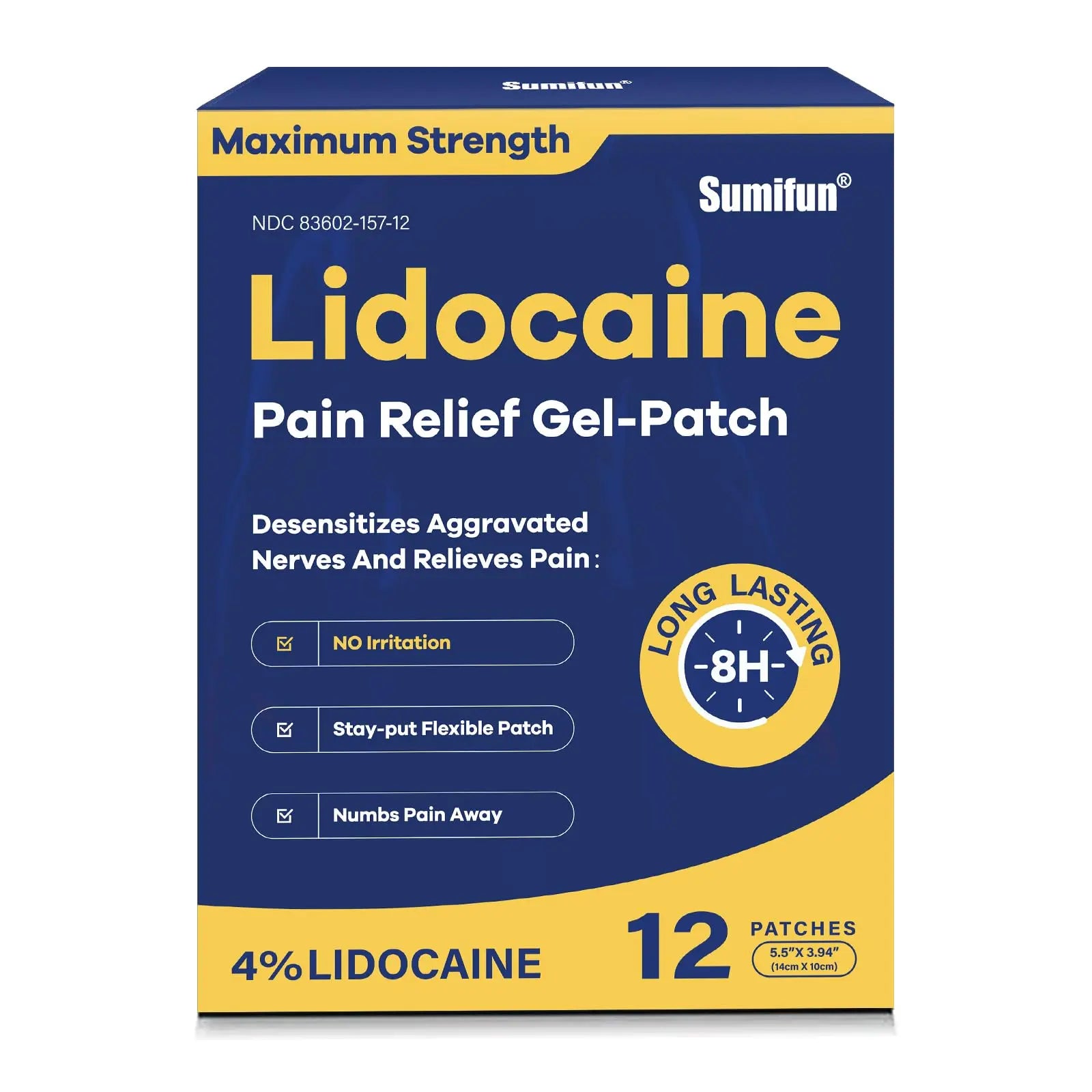 Sumifun 4% Lidocaine Patches Maximum Strength - 12 Count Pain Relieving Gel Patch for Muscle Soreness, Back Ache, Knee, Neck & Joint Pains - Topical Analgesic (Large, Count, 12) Sumifun uk supplements