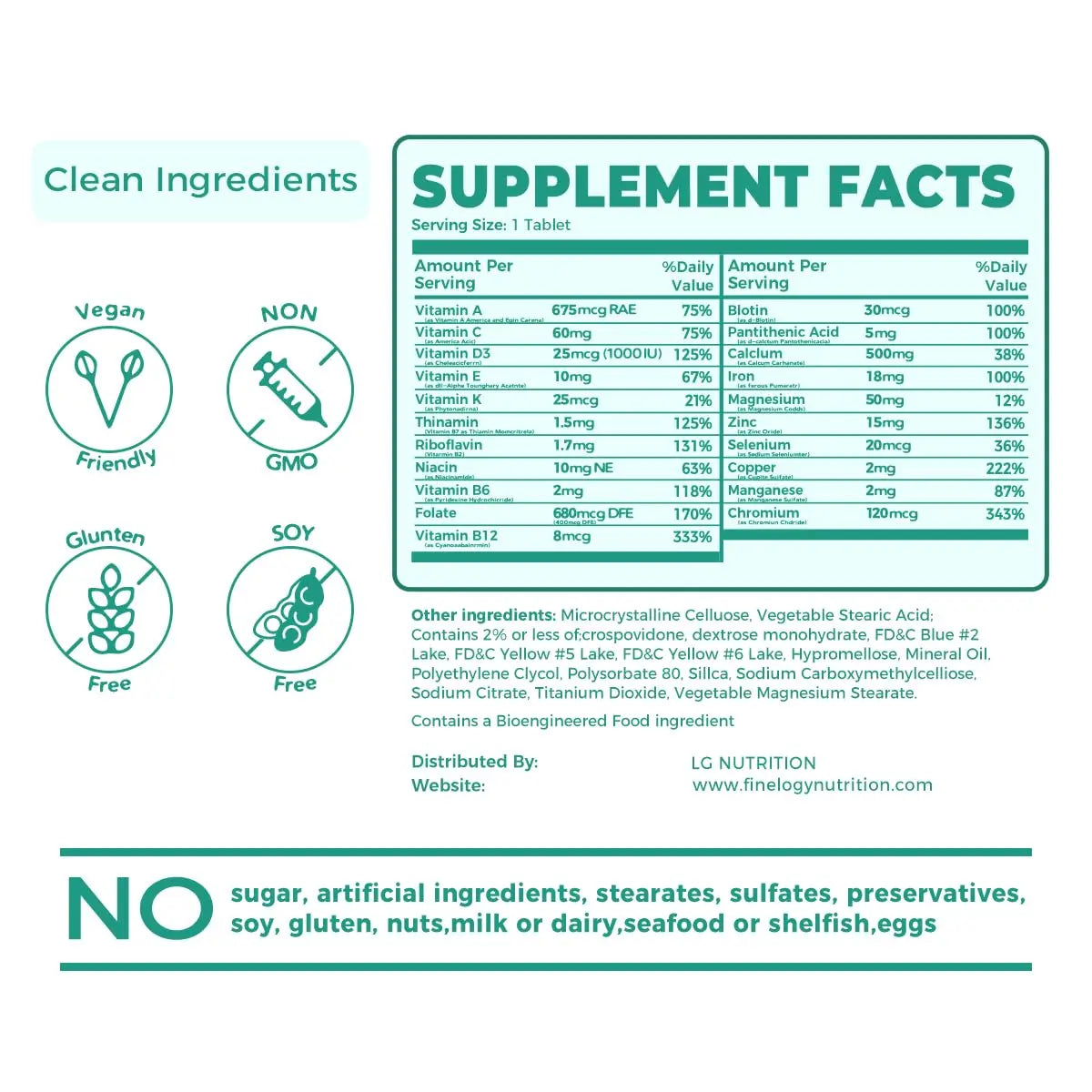 finelogy Womens Multivitamin - Essential Nutrients with Iron, Vitamins A, C, D3, K, B6 and B12 Supplements for Women’s Health, Energy Hair Skin & Nails finelogy uk supplements