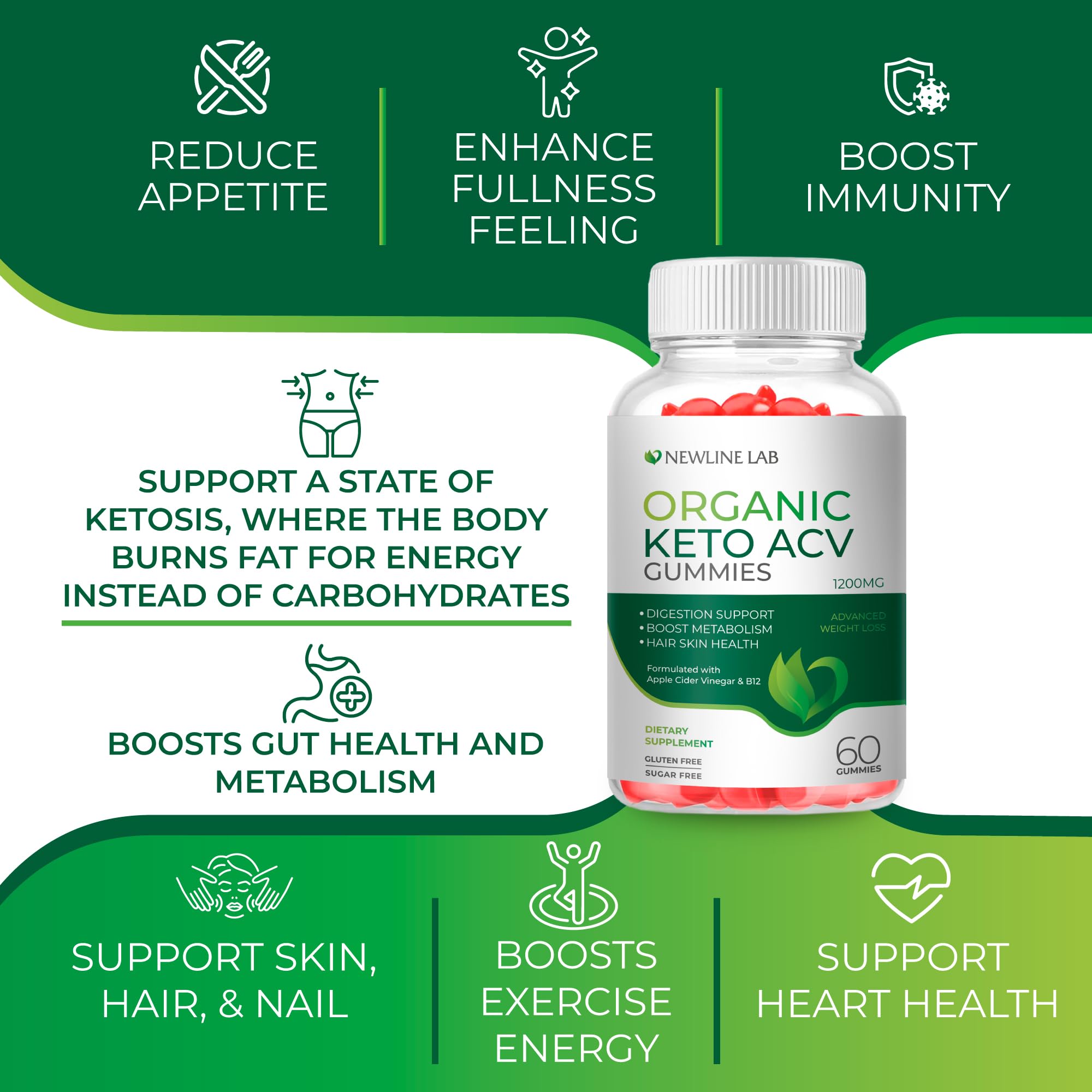Organic Keto ACV Gummies for Advanced Weight Loss Fat Burn - Sugar Gluten Free Apple Newline Lab uk supplements