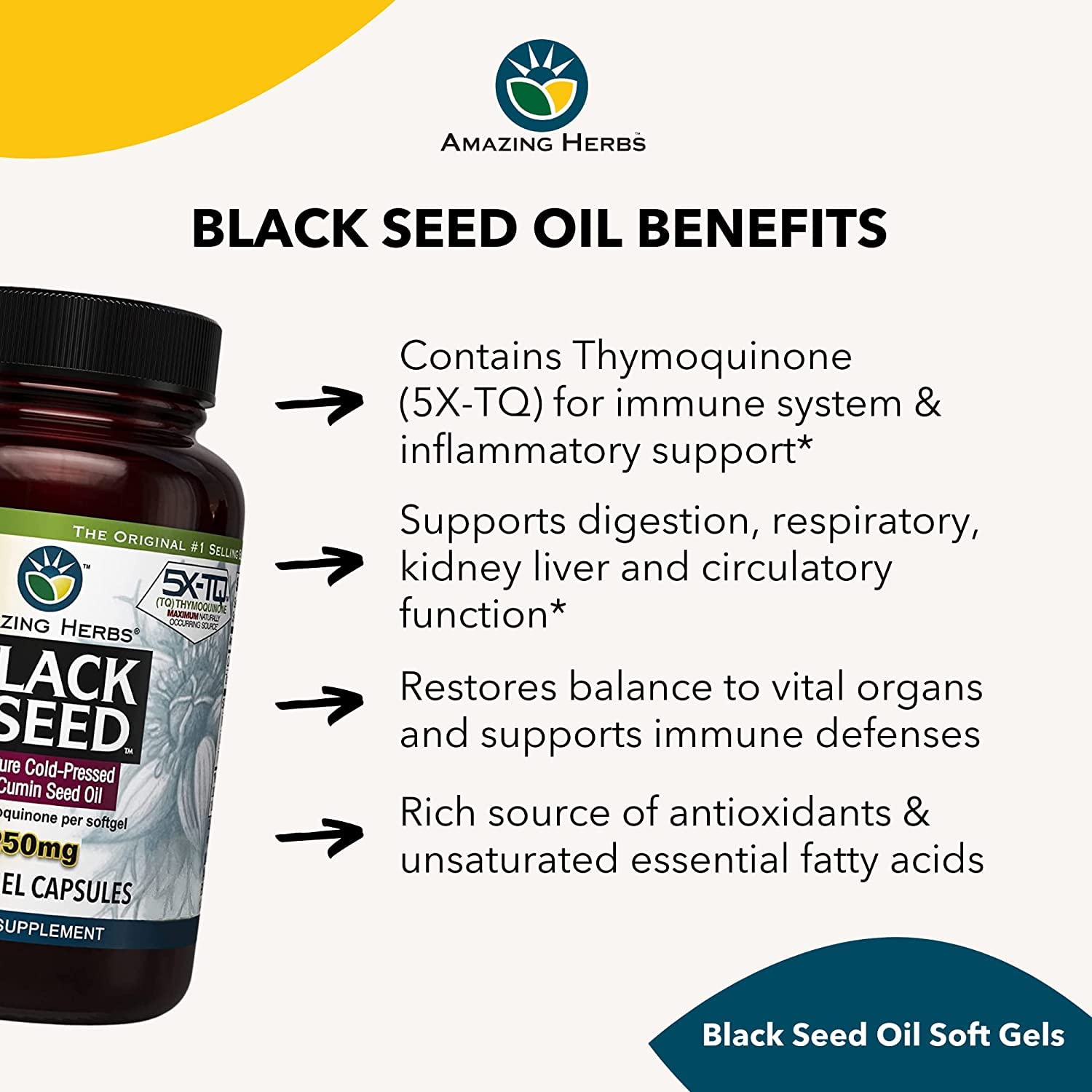 Amazing Herbs Premium Black Seed Oil Capsules - High Potency, Cold Pressed Nigella Amazing Herbs uk supplements