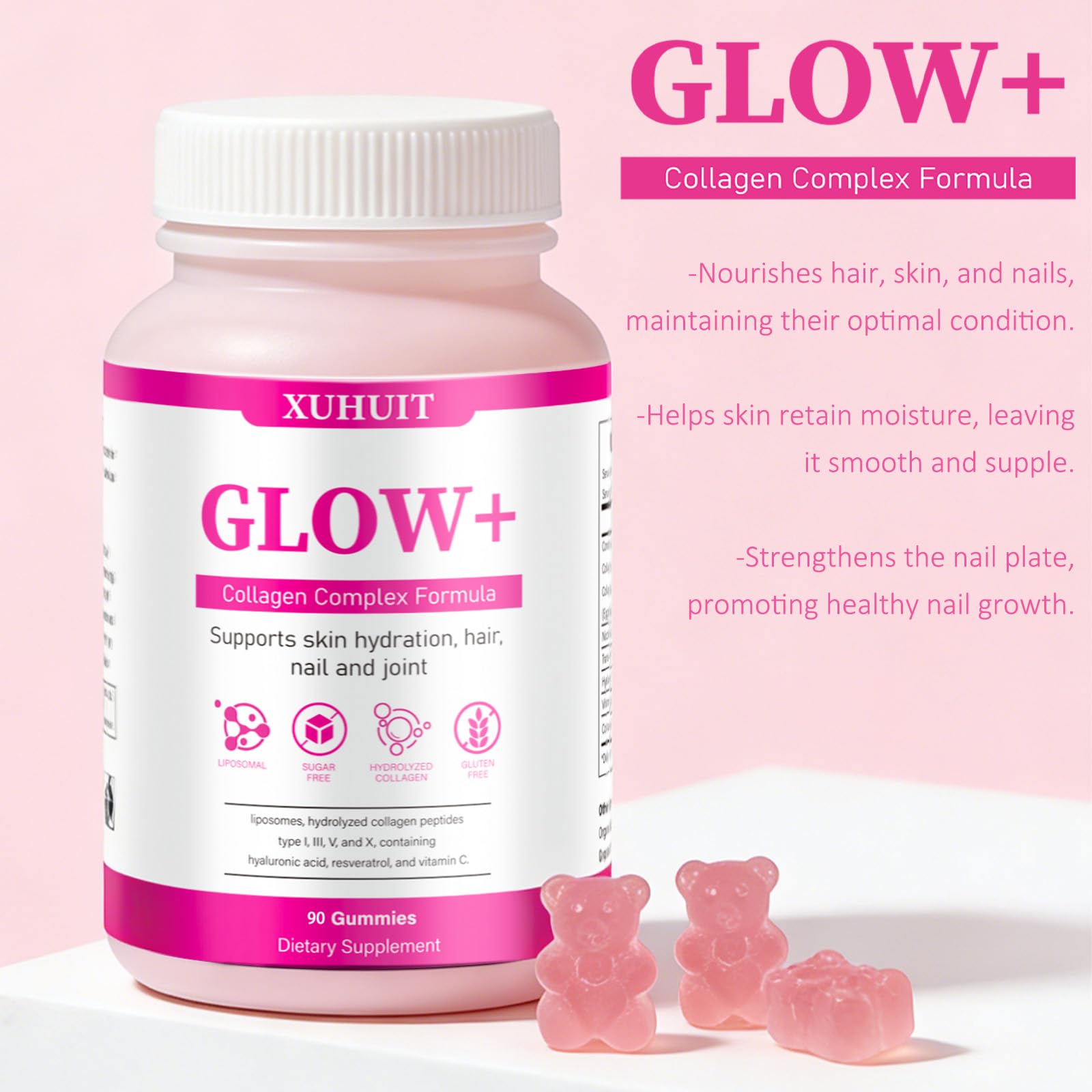 PBZPBZ Glow Collagen Gummies with Hyaluronic Acid & Resveratrol | Gentle Support for Skin, Hair & Nail Care | Non-GMO | 90 Count (1) PBZPBZ uk supplements