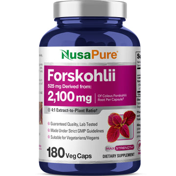 NusaPure Forskohlii 4:1 Extract, 525 mg Equivalent to 21,00 mgper Veggie Caps - 180 Capsules (Non-GMO, Vegan & Gluten Free) NusaPure uk supplements