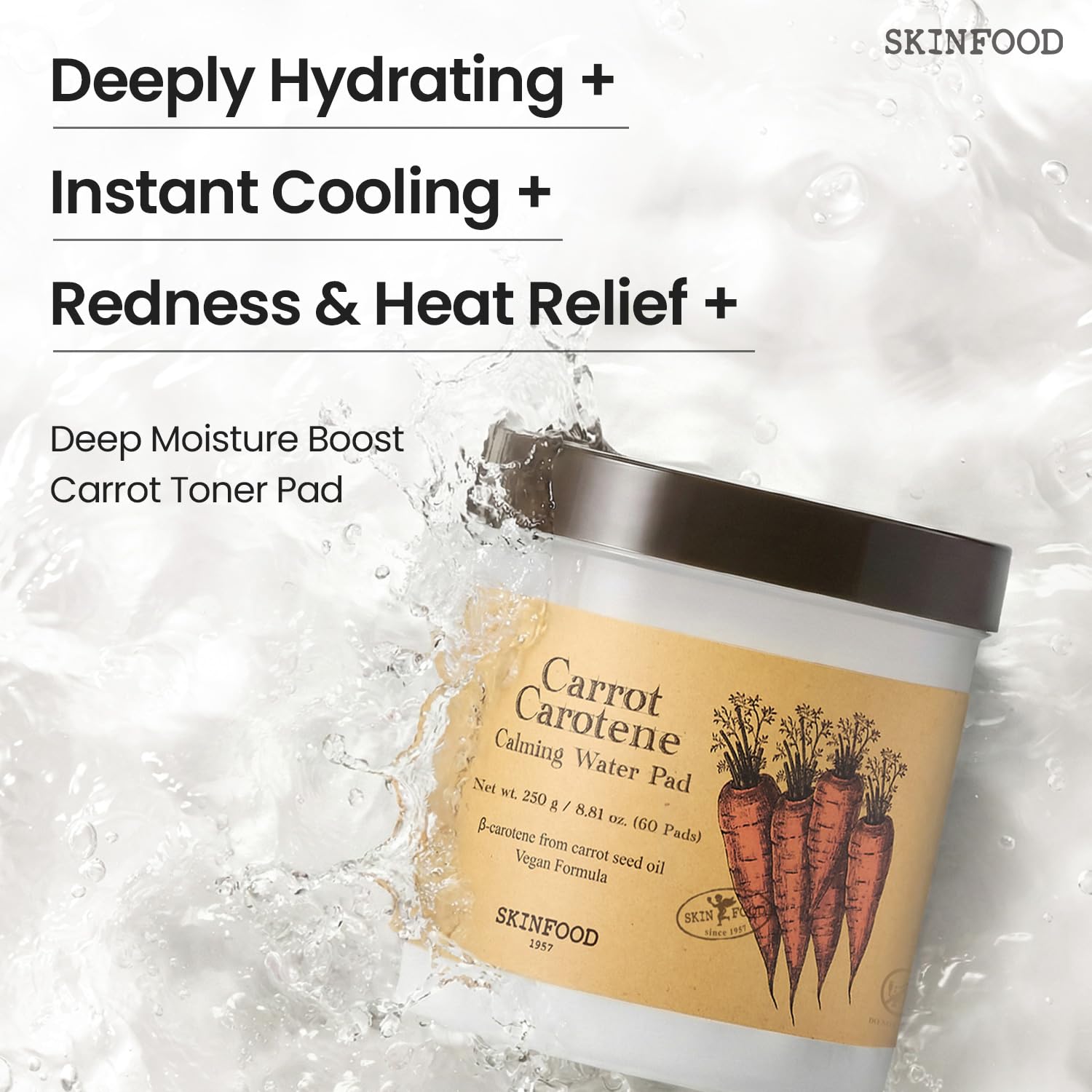 SKINFOOD Carrot Carotene Toner Pads, Hydrating & Soothing for Dry Skin, Instant Cooling, After Sun & Heat Care, Cotton Facial Toner Pads, Korean Skincare for Face (60 Counts) SKINFOOD 1957 uk supplements