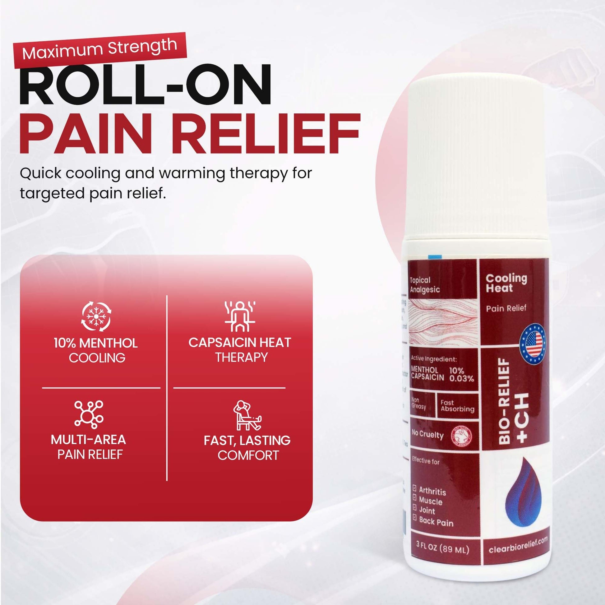 BIO-RELIEF +CH Pain Relief Roll On w 10% Methanol | Highly Effective, Cool & Topical Pain Relief Extra Strength for Arthritis,Muscle,Joint & Back | Easy Roll On Maximum Strength, Made in USA Scientific Solutions Global uk supplements