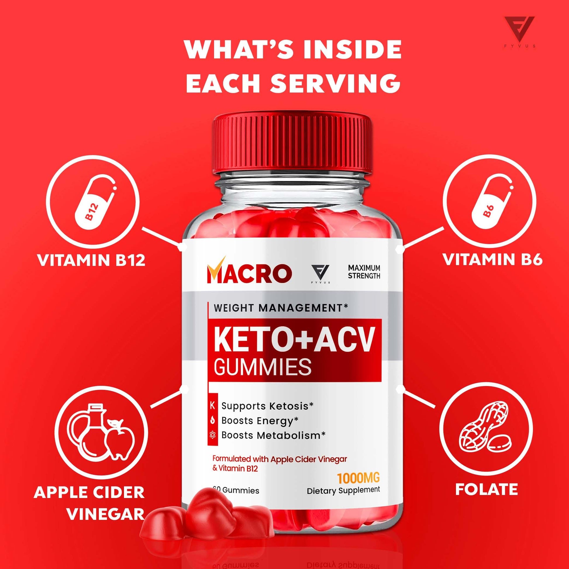 Macro Keto ACV Gummies Advanced Apple Cider Vinegar Vitamin Supplement Fyvus uk supplements