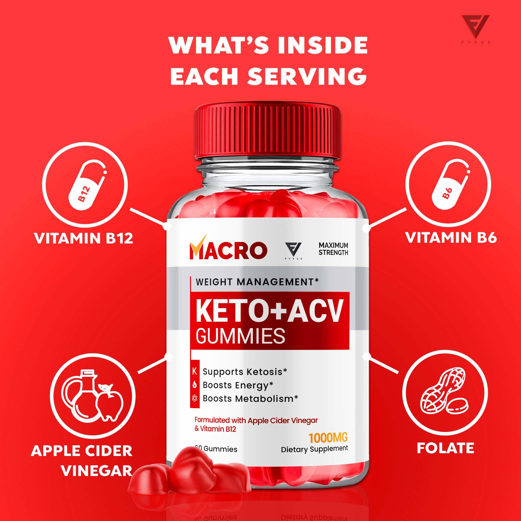 Macro Keto ACV Gummies Advanced Apple Cider Vinegar Vitamin Supplement Fyvus uk supplements